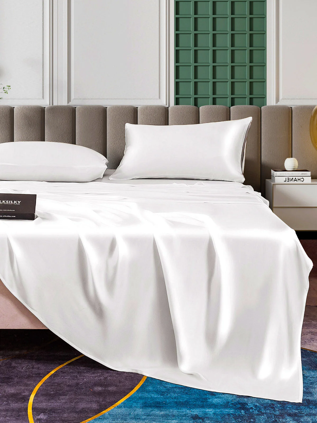 25Momme Silk 4Pcs Set Fitted&Flat Sheets+2x Pillowcases - Image 17