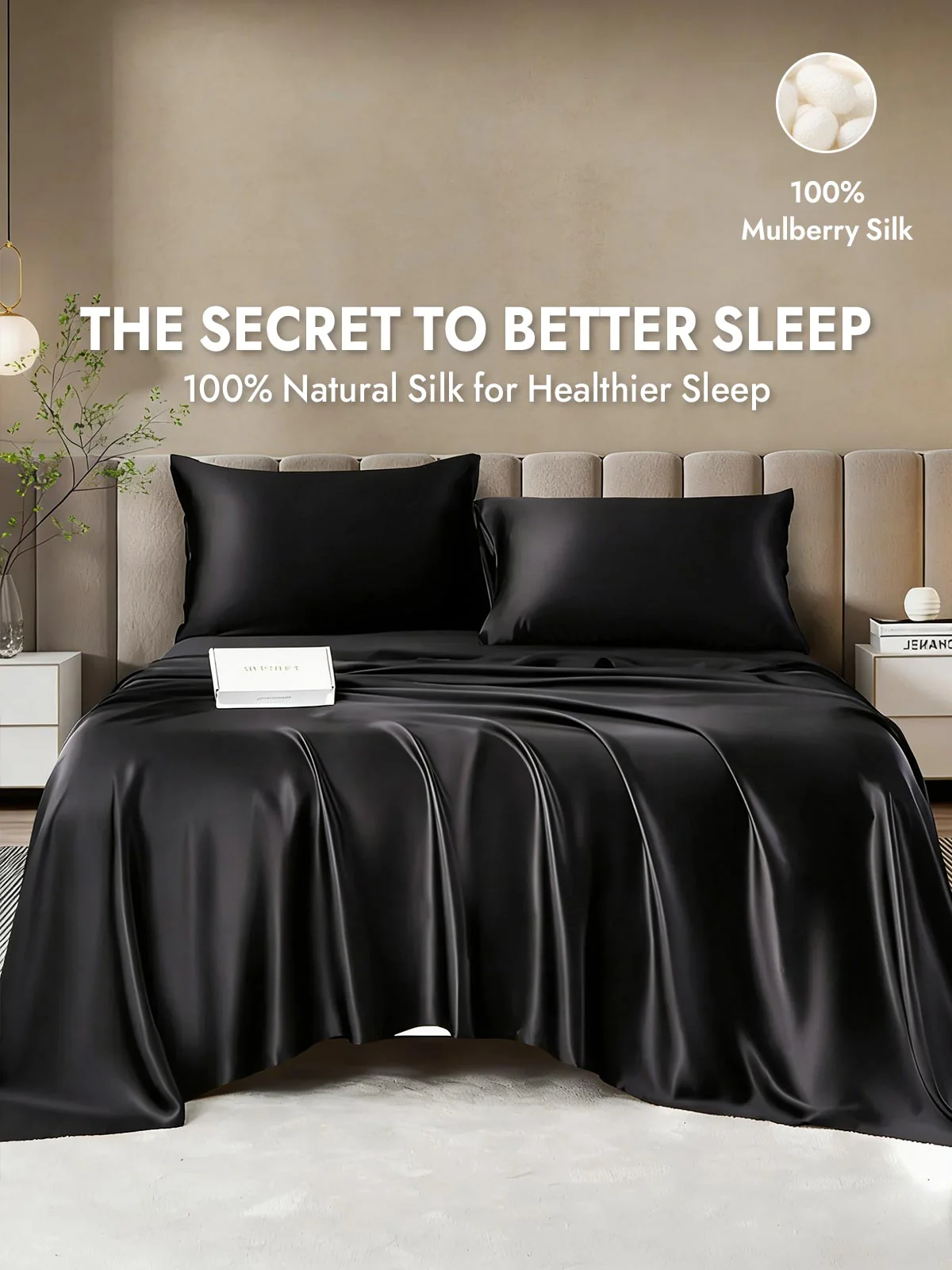 25Momme Silk 4Pcs Set Fitted&Flat Sheets+2x Pillowcases - Image 18