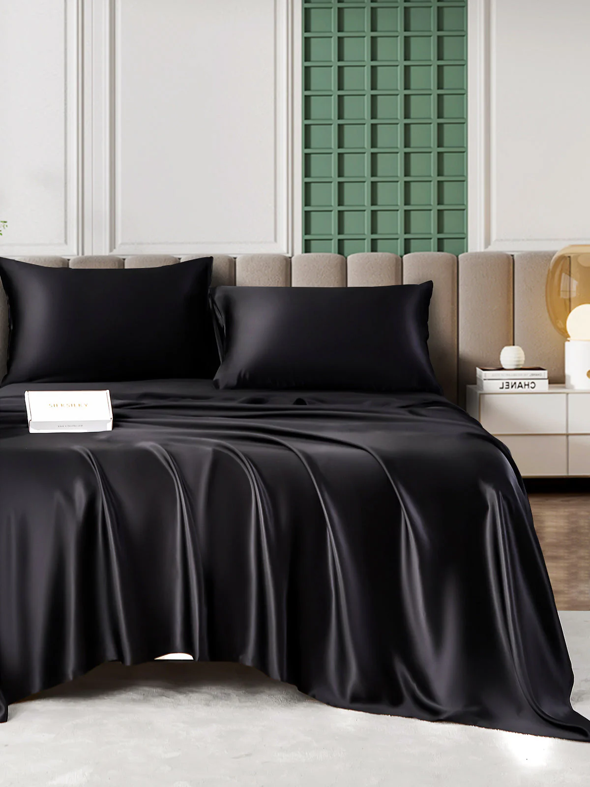 25Momme Silk 4Pcs Set Fitted&Flat Sheets+2x Pillowcases - Image 23