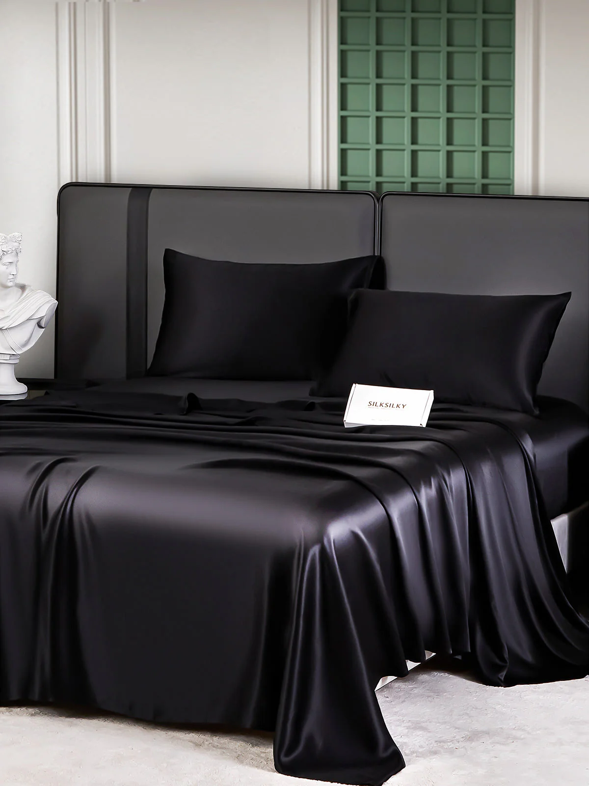25Momme Silk 4Pcs Set Fitted&Flat Sheets+2x Pillowcases - Image 24