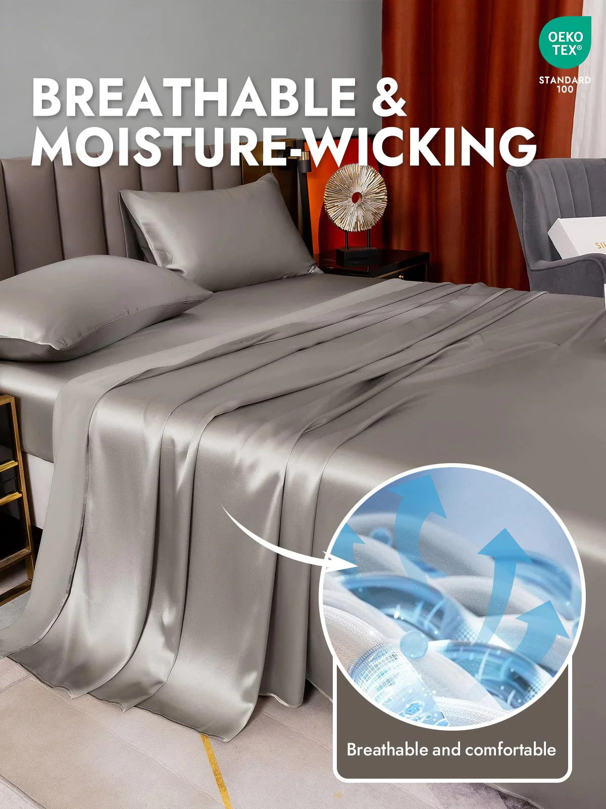 25Momme Silk 4Pcs Set Fitted&Flat Sheets+2x Pillowcases - Image 3