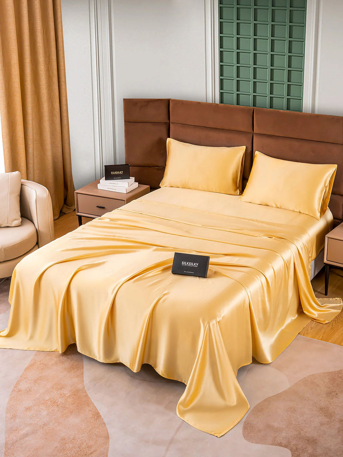 25Momme Silk 4Pcs Set Fitted&Flat Sheets+2x Pillowcases - Image 32