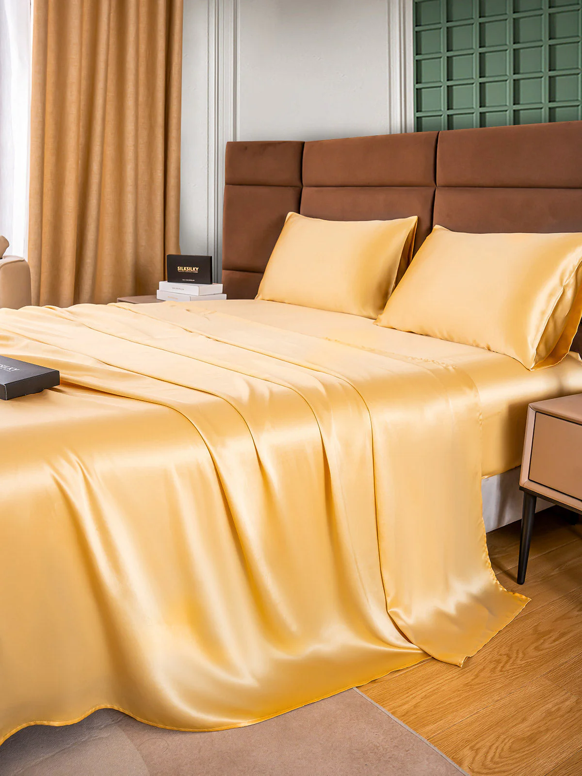 25Momme Silk 4Pcs Set Fitted&Flat Sheets+2x Pillowcases - Image 33