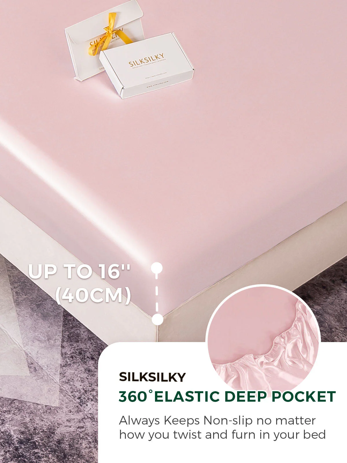 25Momme Silk 4Pcs Set Fitted&Flat Sheets+2x Pillowcases - Image 39