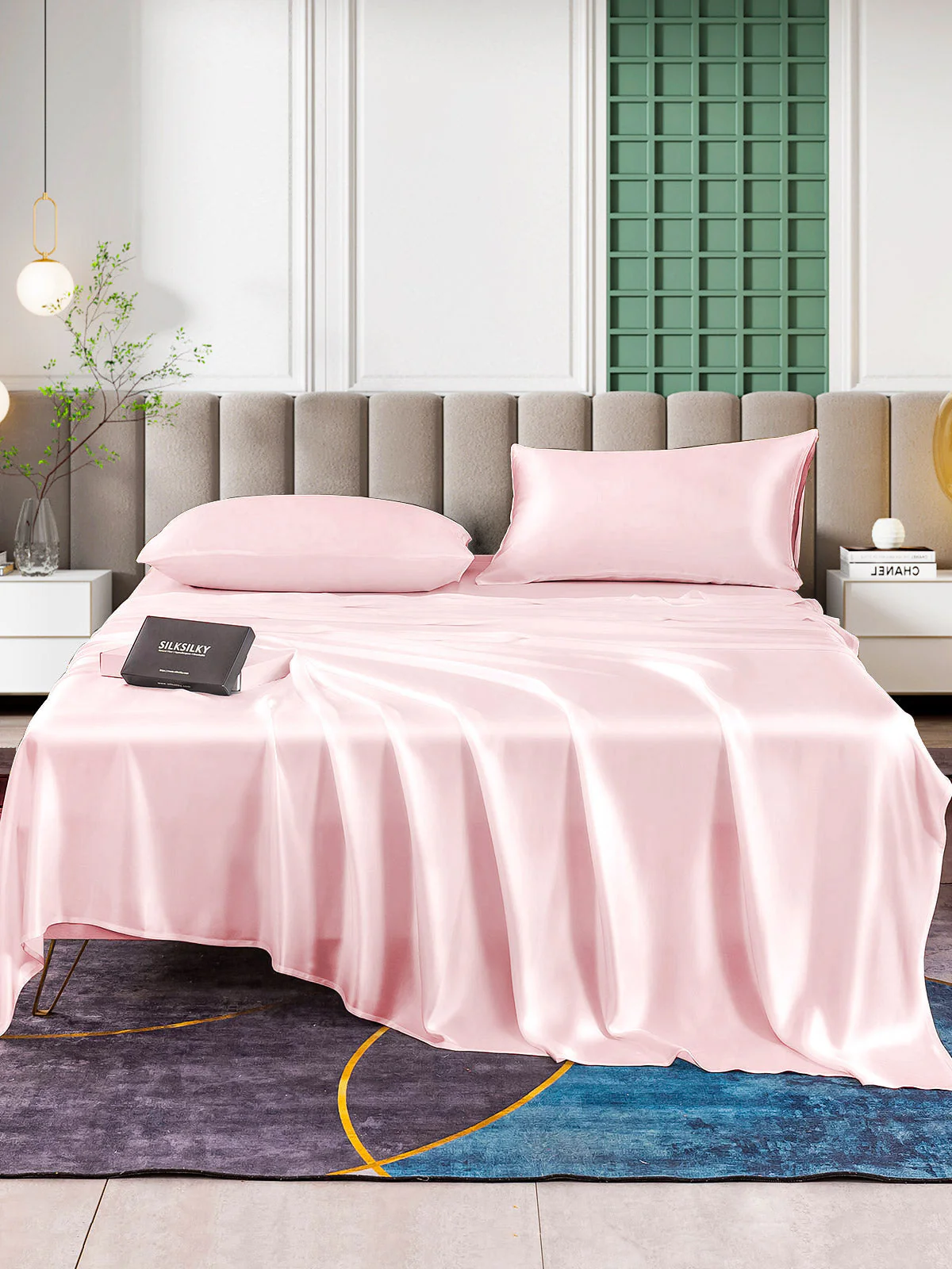 25Momme Silk 4Pcs Set Fitted&Flat Sheets+2x Pillowcases - Image 40