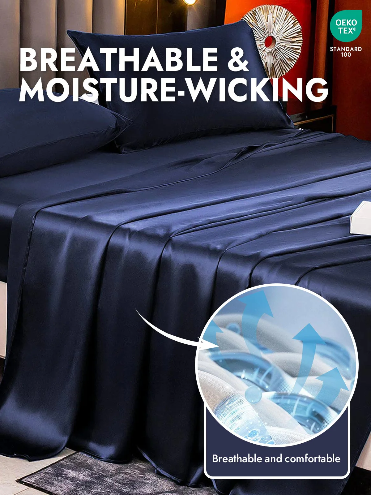 25Momme Silk 4Pcs Set Fitted&Flat Sheets+2x Pillowcases - Image 45
