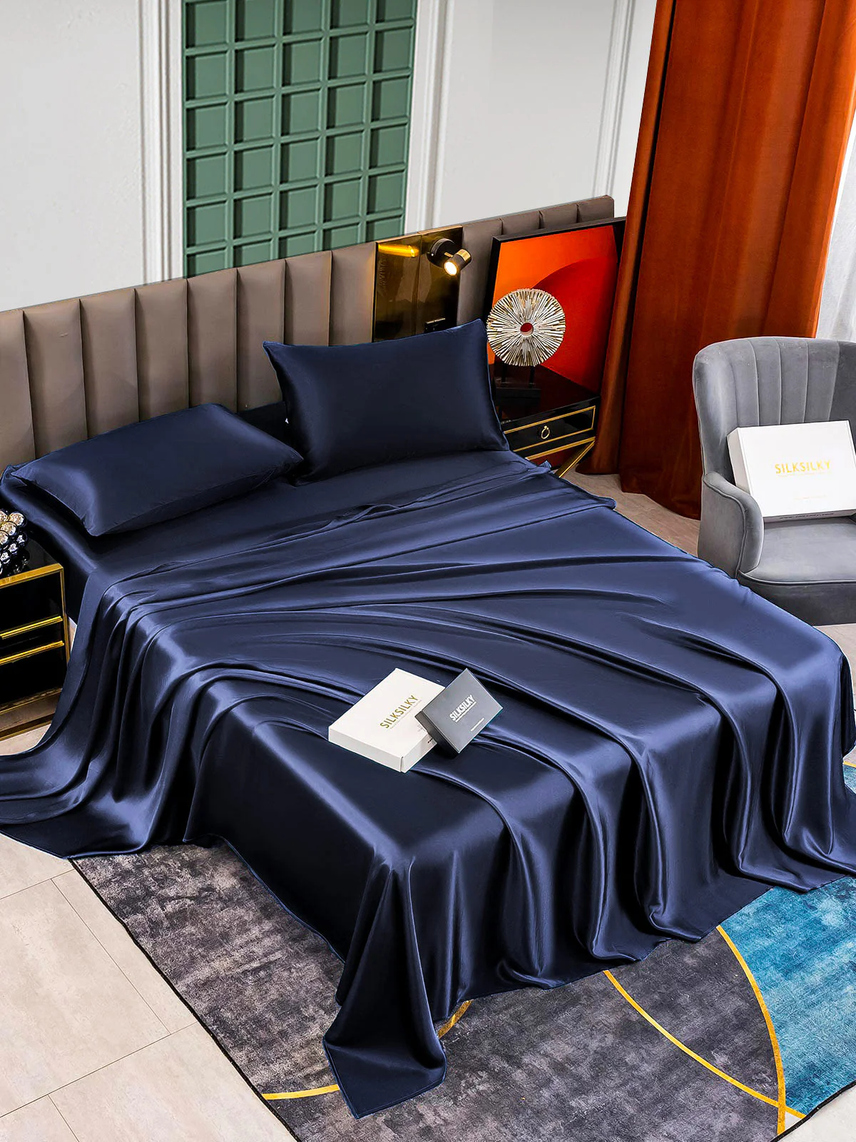25Momme Silk 4Pcs Set Fitted&Flat Sheets+2x Pillowcases - Image 48