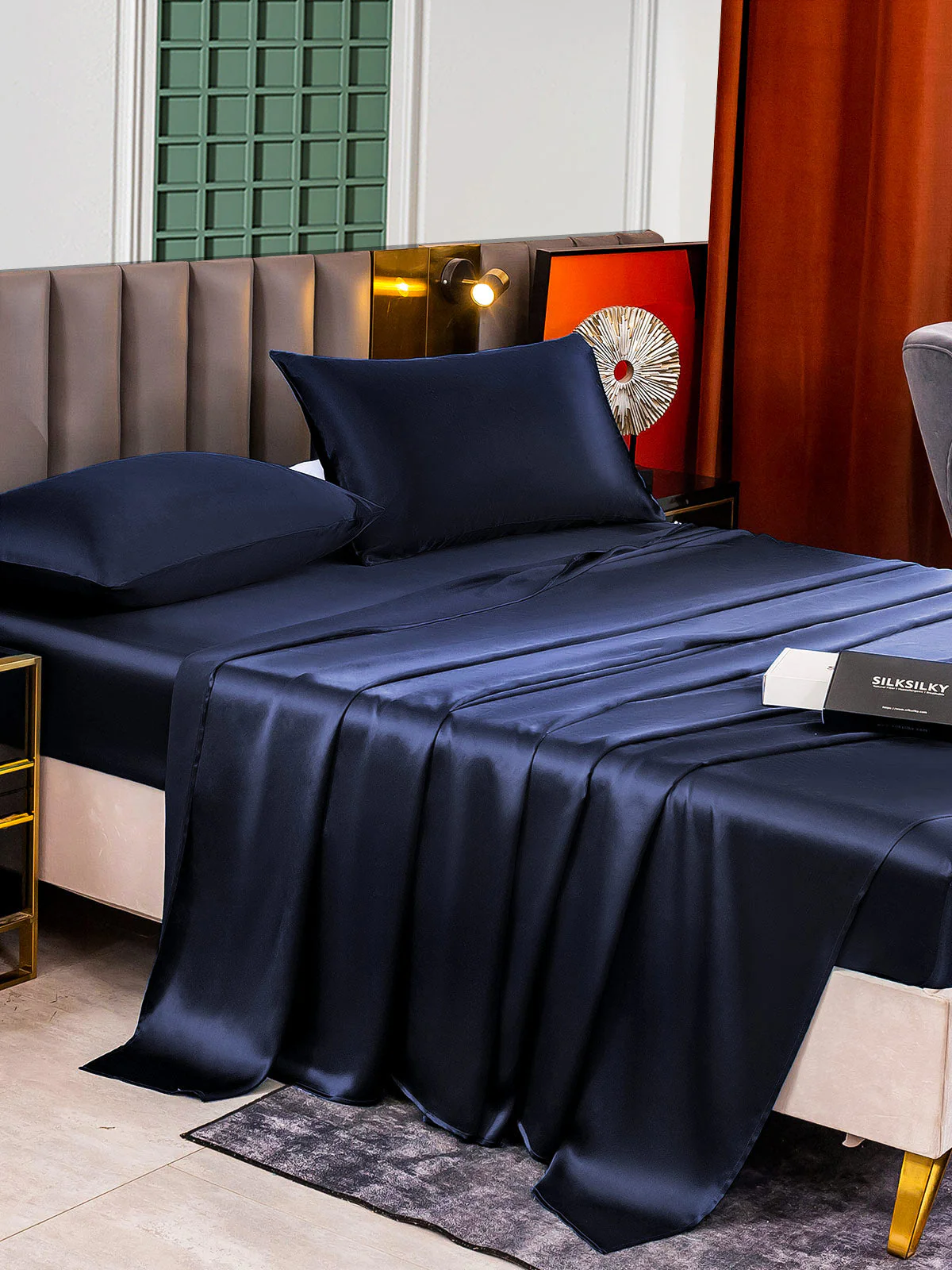 25Momme Silk 4Pcs Set Fitted&Flat Sheets+2x Pillowcases - Image 49