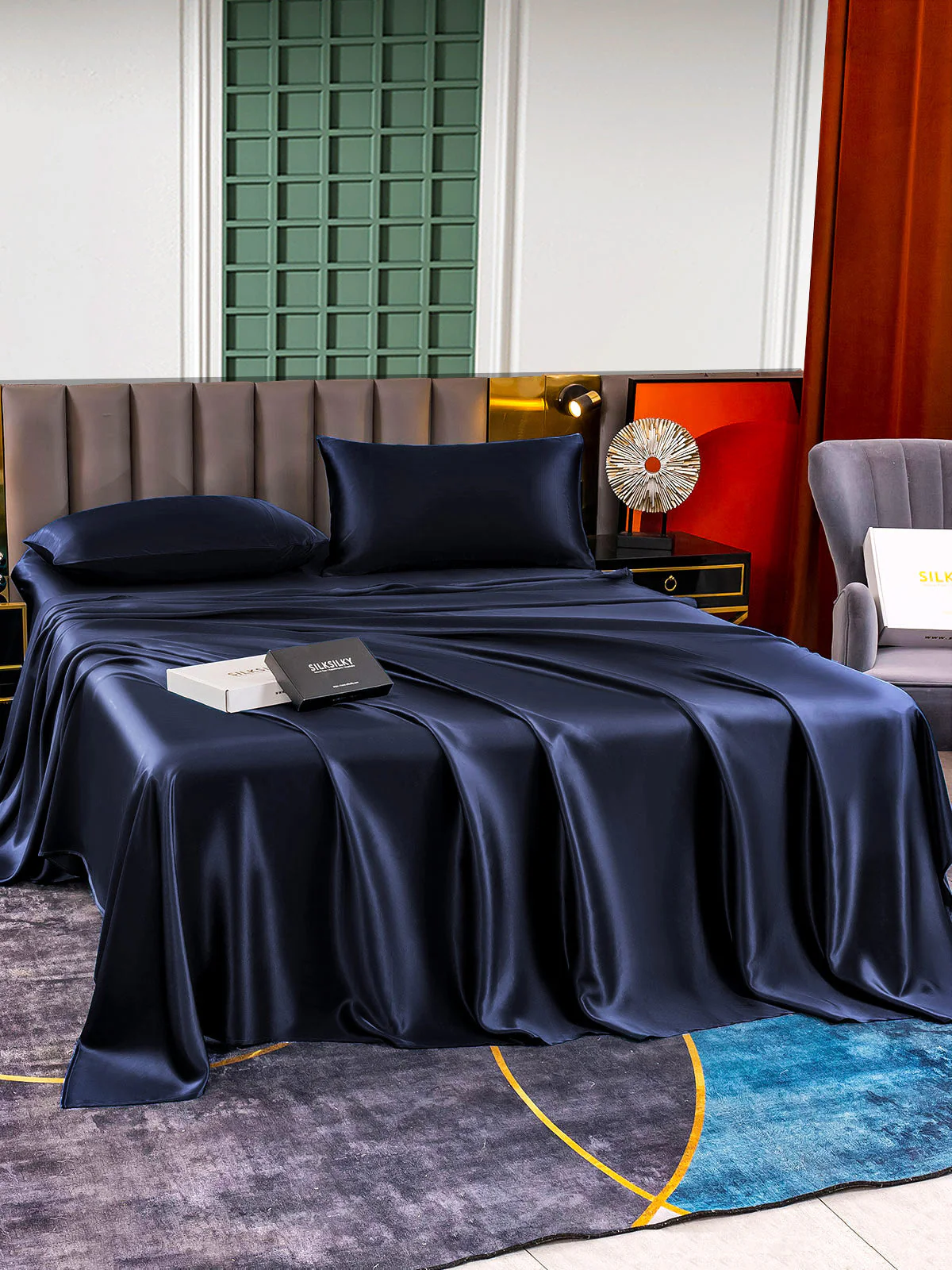 25Momme Silk 4Pcs Set Fitted&Flat Sheets+2x Pillowcases - Image 50