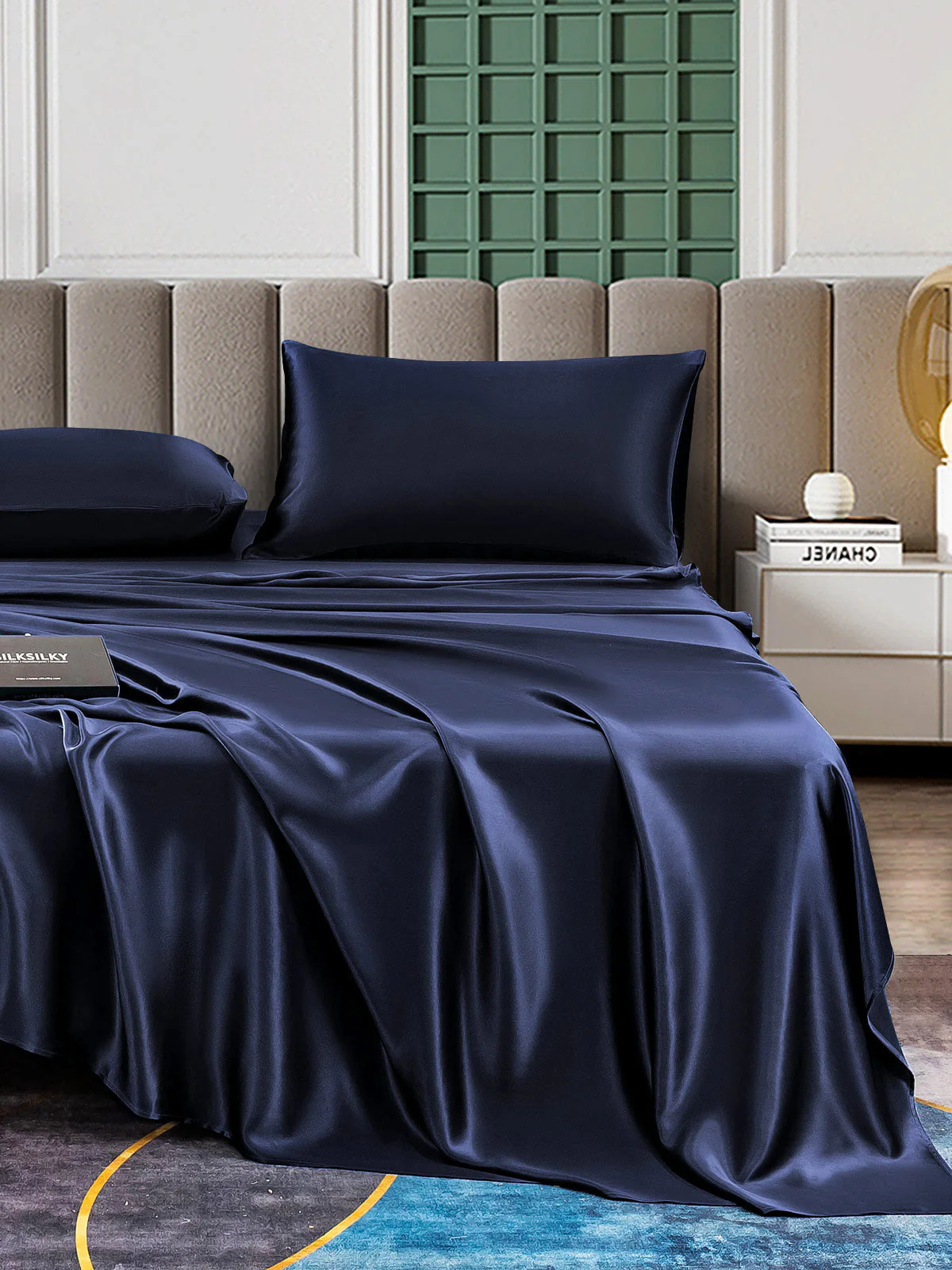 25Momme Silk 4Pcs Set Fitted&Flat Sheets+2x Pillowcases - Image 51