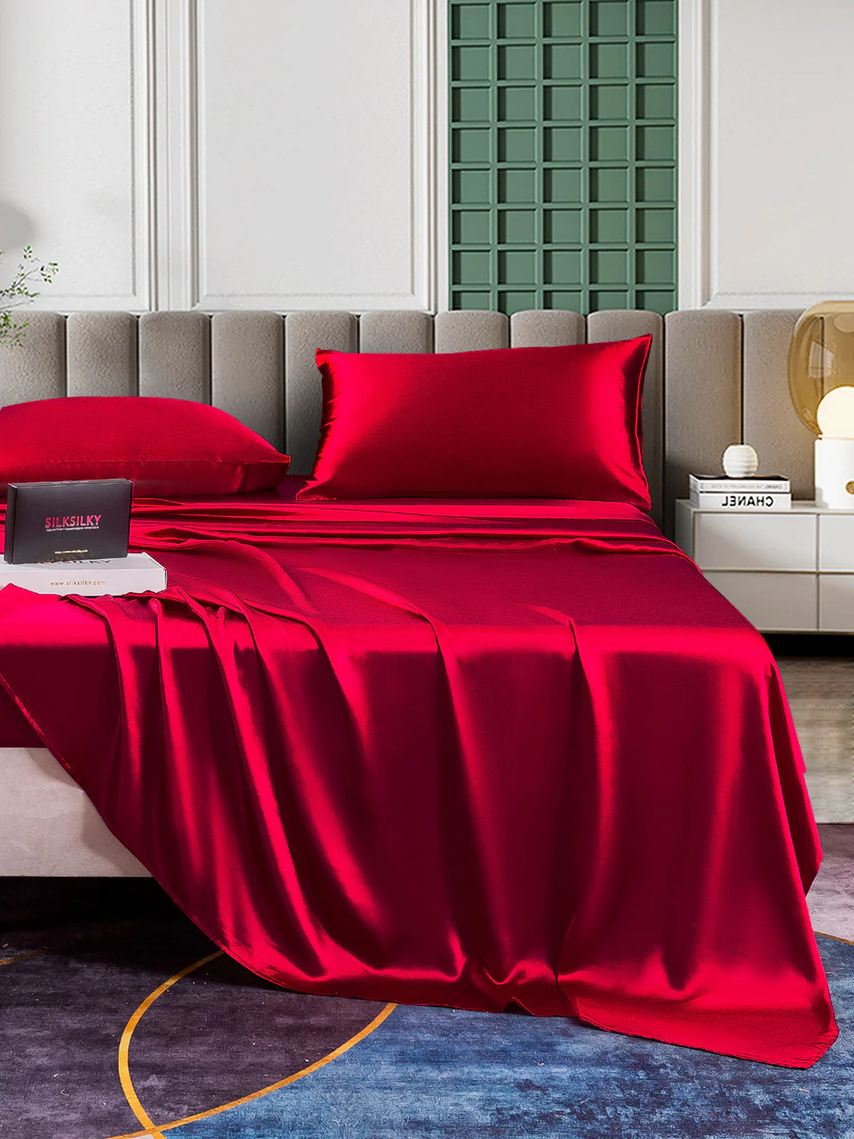 25Momme Silk 4Pcs Set Fitted&Flat Sheets+2x Pillowcases - Image 57