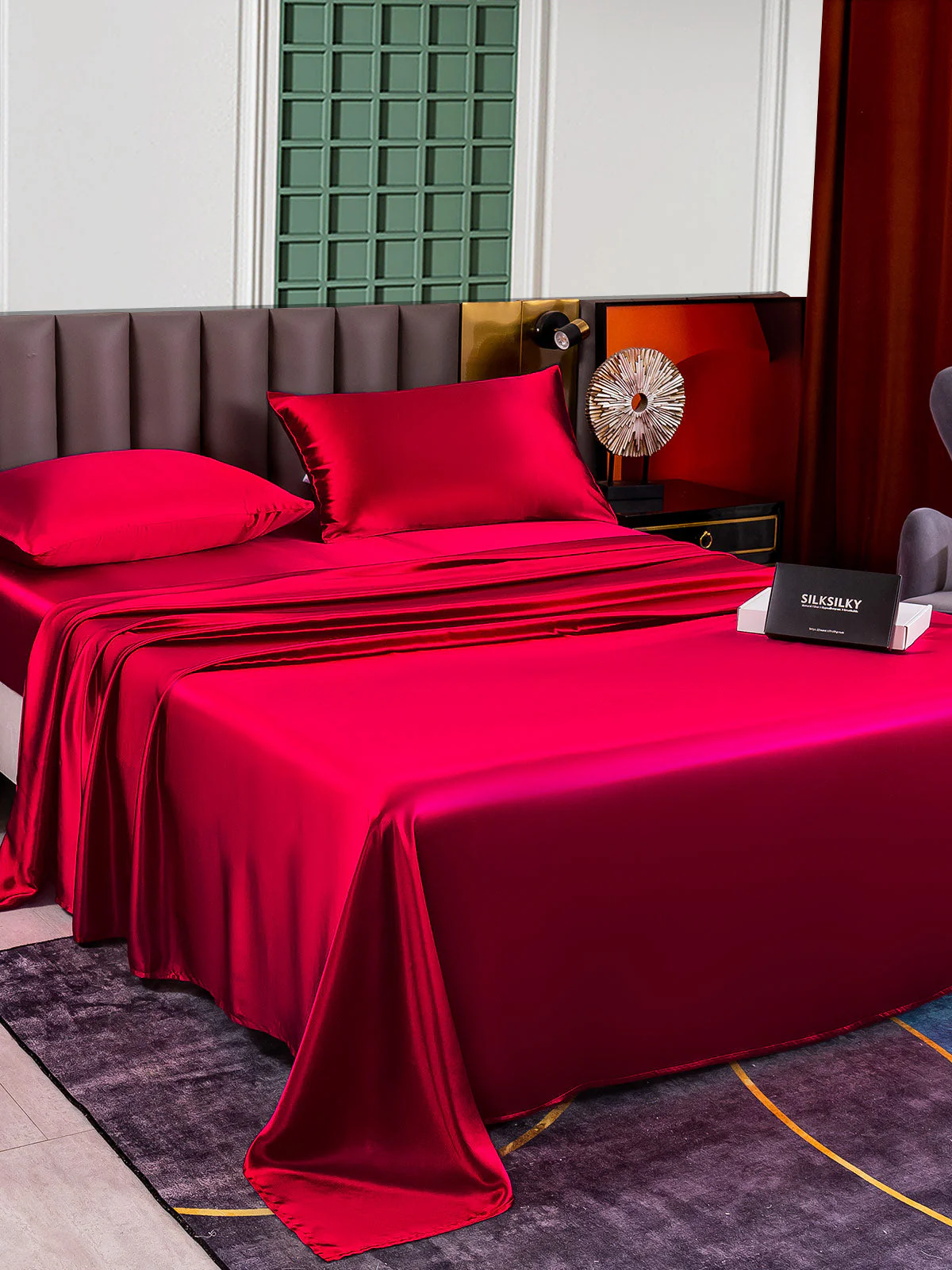 25Momme Silk 4Pcs Set Fitted&Flat Sheets+2x Pillowcases - Image 59