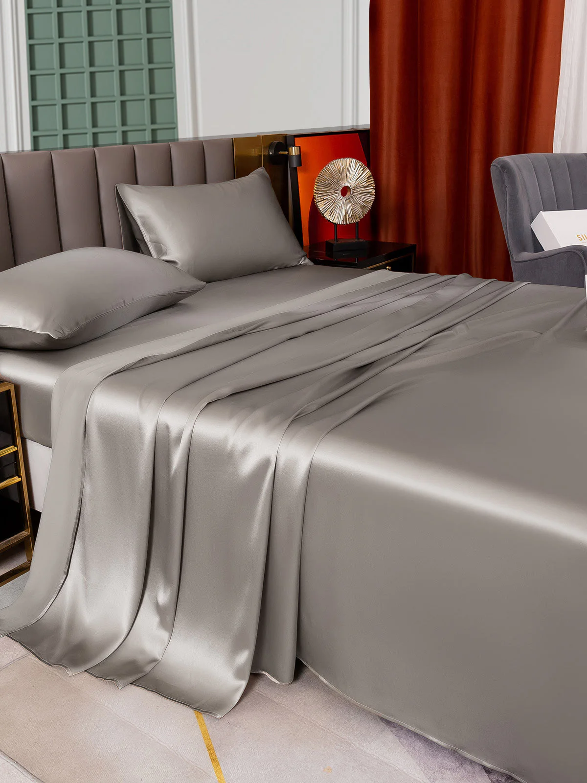 25Momme Silk 4Pcs Set Fitted&Flat Sheets+2x Pillowcases - Image 6