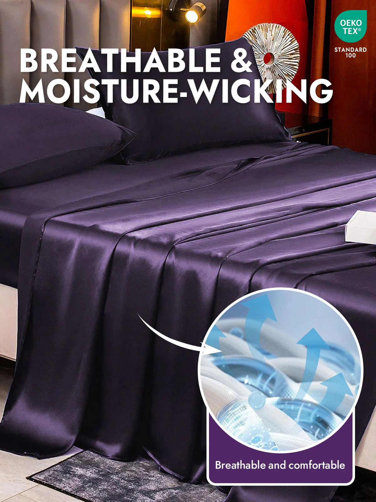 25Momme Silk 4Pcs Set Fitted&Flat Sheets+2x Pillowcases - Image 62