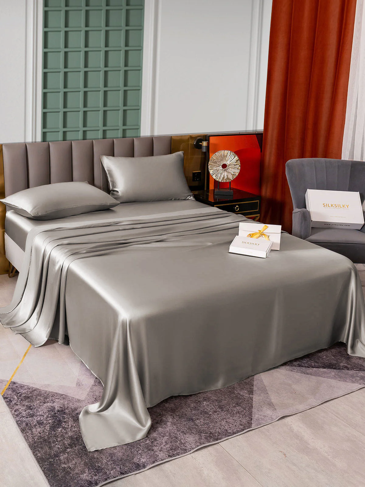 25Momme Silk 4Pcs Set Fitted&Flat Sheets+2x Pillowcases - Image 7