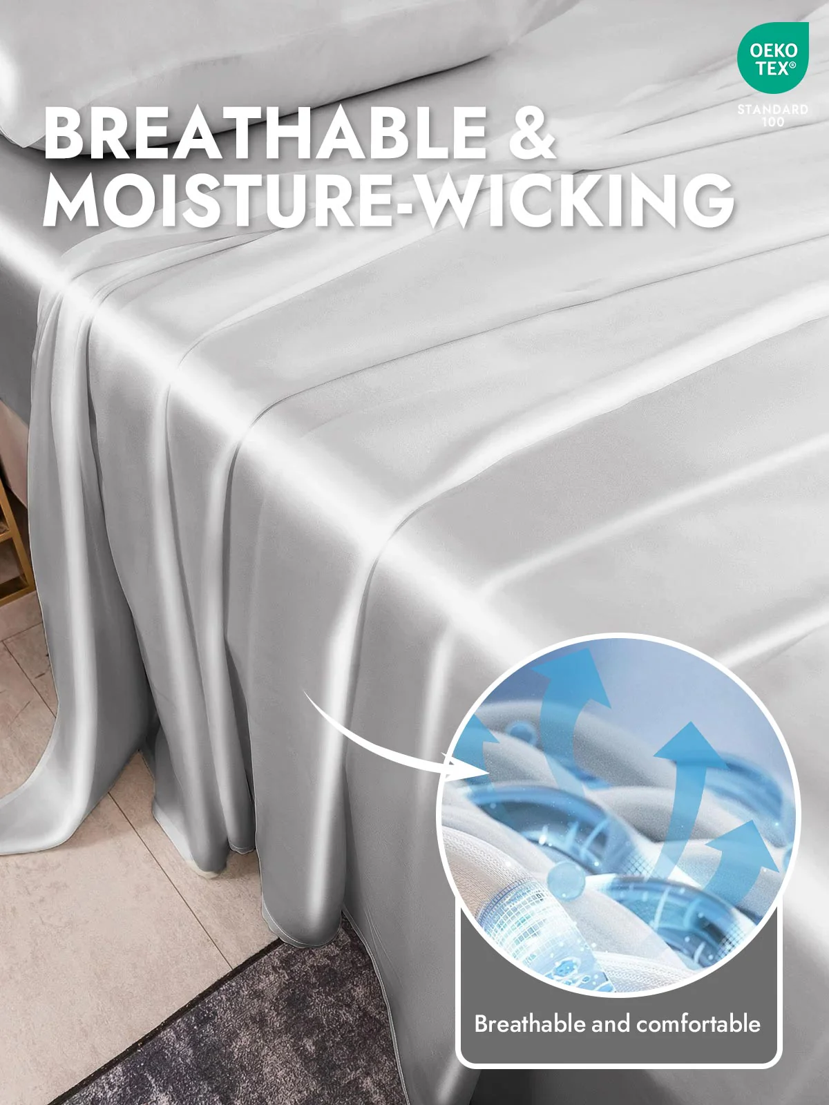 25Momme Silk 4Pcs Set Fitted&Flat Sheets+2x Pillowcases - Image 70