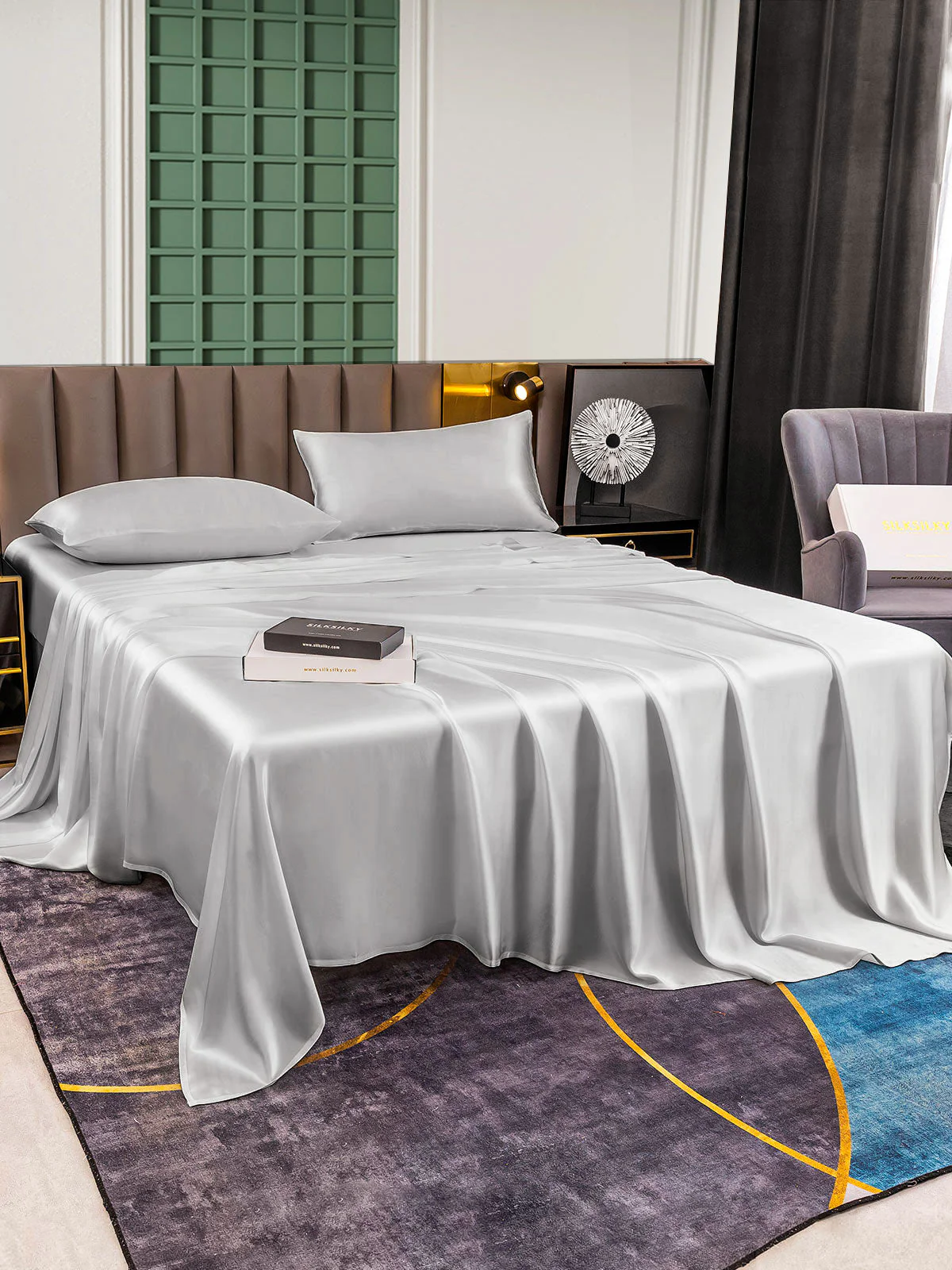 25Momme Silk 4Pcs Set Fitted&Flat Sheets+2x Pillowcases - Image 74