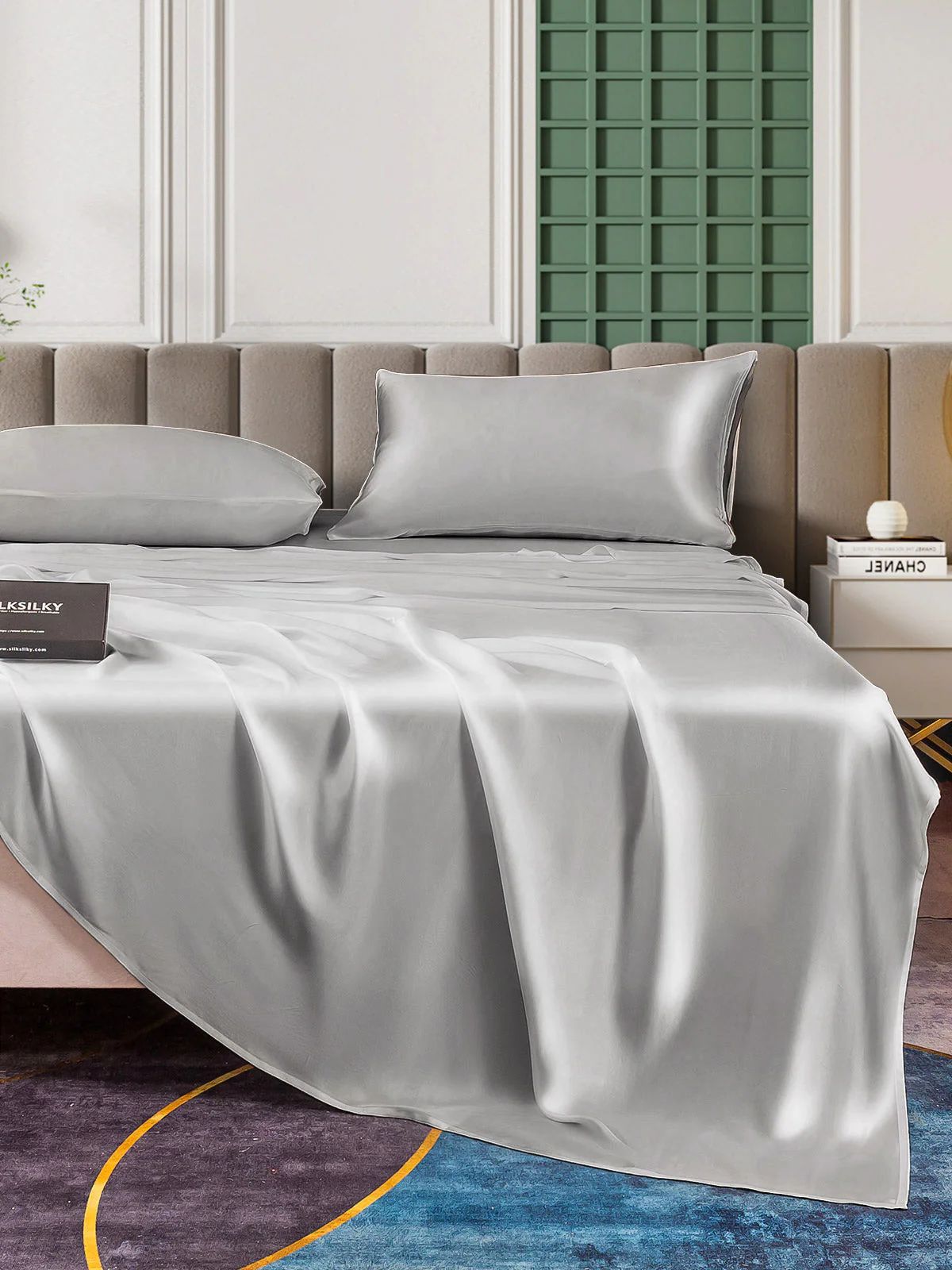 25Momme Silk 4Pcs Set Fitted&Flat Sheets+2x Pillowcases - Image 75