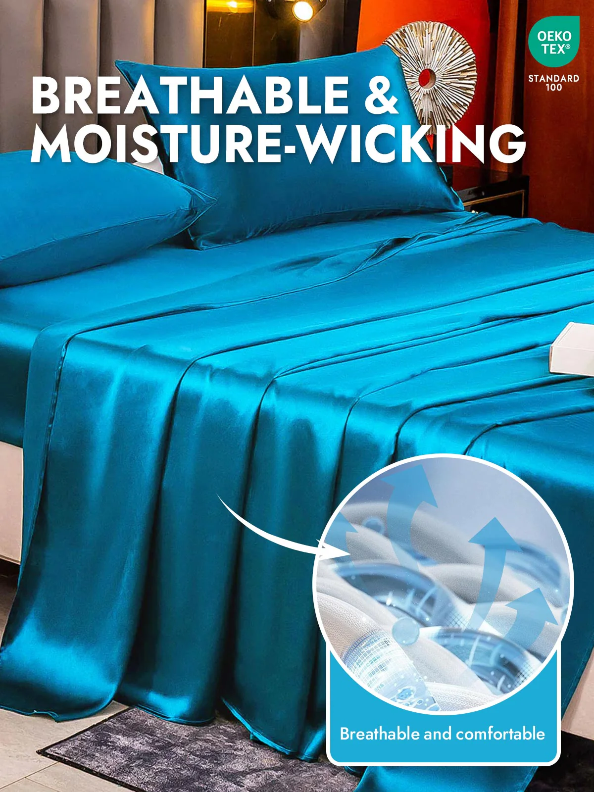 25Momme Silk 4Pcs Set Fitted&Flat Sheets+2x Pillowcases - Image 78