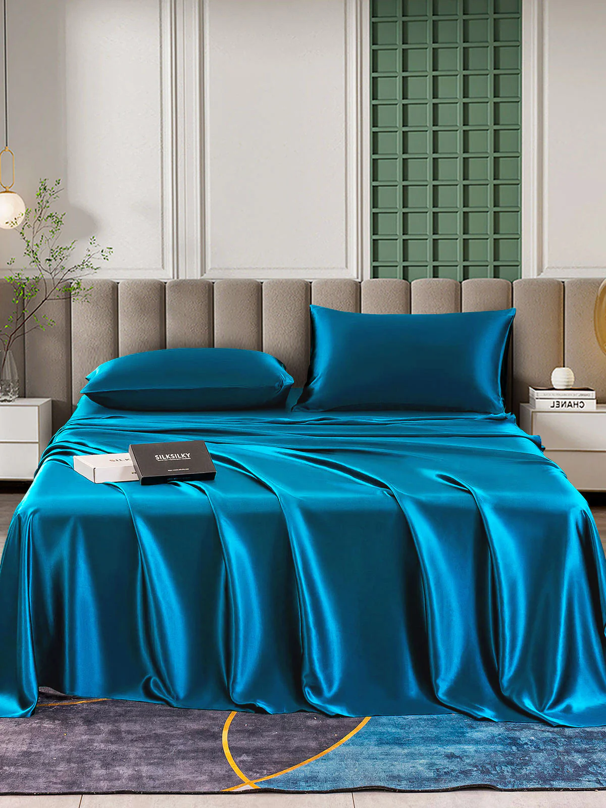 25Momme Silk 4Pcs Set Fitted&Flat Sheets+2x Pillowcases - Image 81