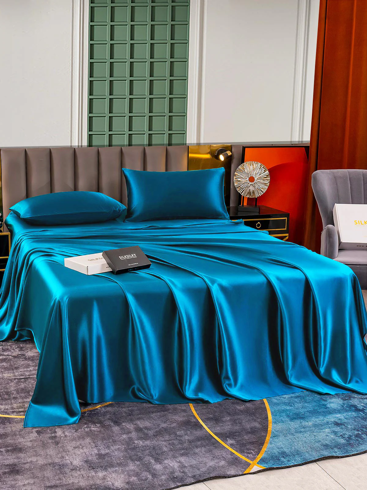 25Momme Silk 4Pcs Set Fitted&Flat Sheets+2x Pillowcases - Image 82
