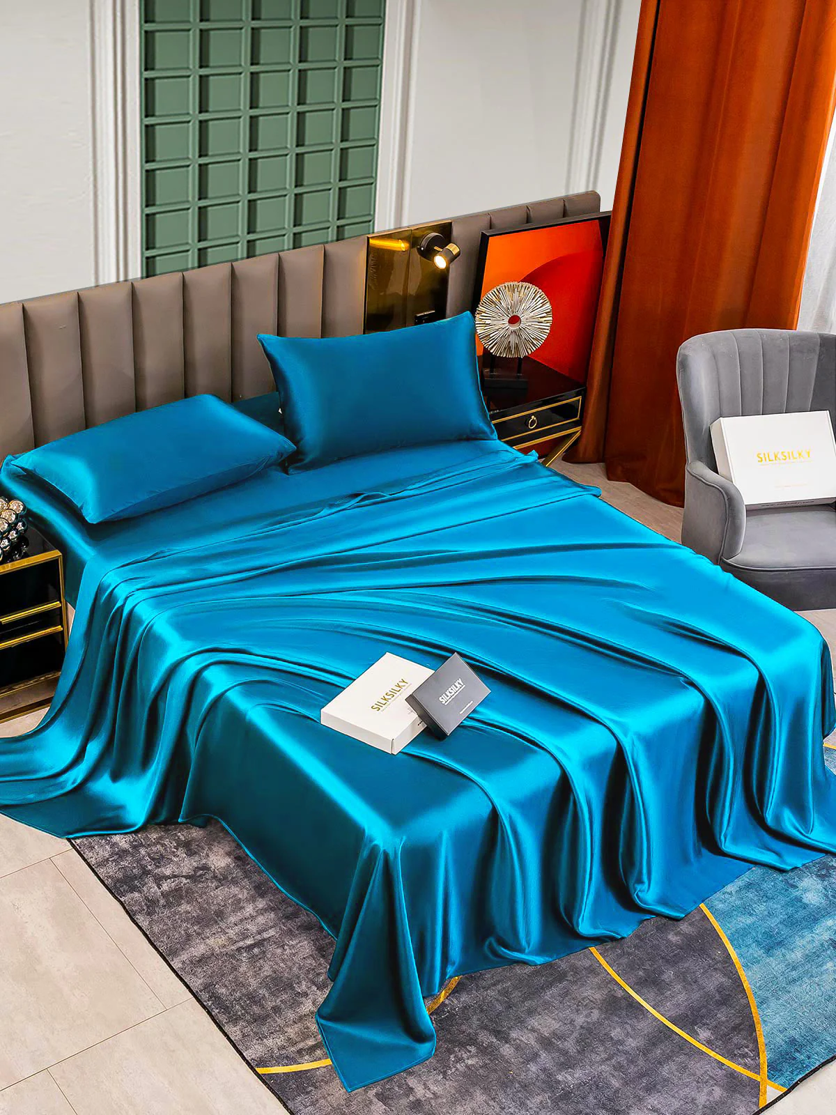 25Momme Silk 4Pcs Set Fitted&Flat Sheets+2x Pillowcases - Image 83