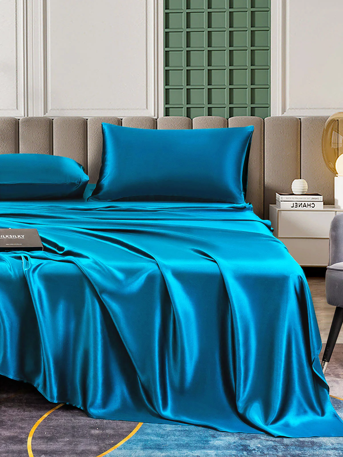 25Momme Silk 4Pcs Set Fitted&Flat Sheets+2x Pillowcases - Image 84
