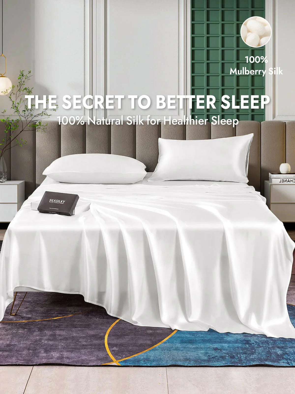 25Momme Silk 4Pcs Set Fitted&Flat Sheets+2x Pillowcases - Image 9