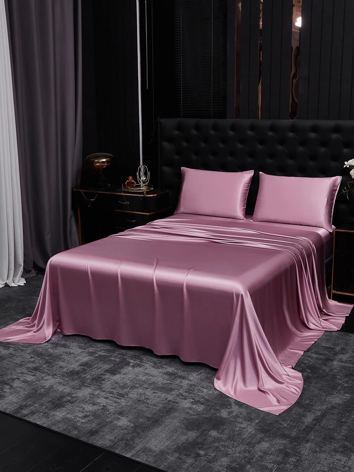 25Momme Silk 4Pcs Set Fitted&Flat Sheets+2x Pillowcases - Image 90