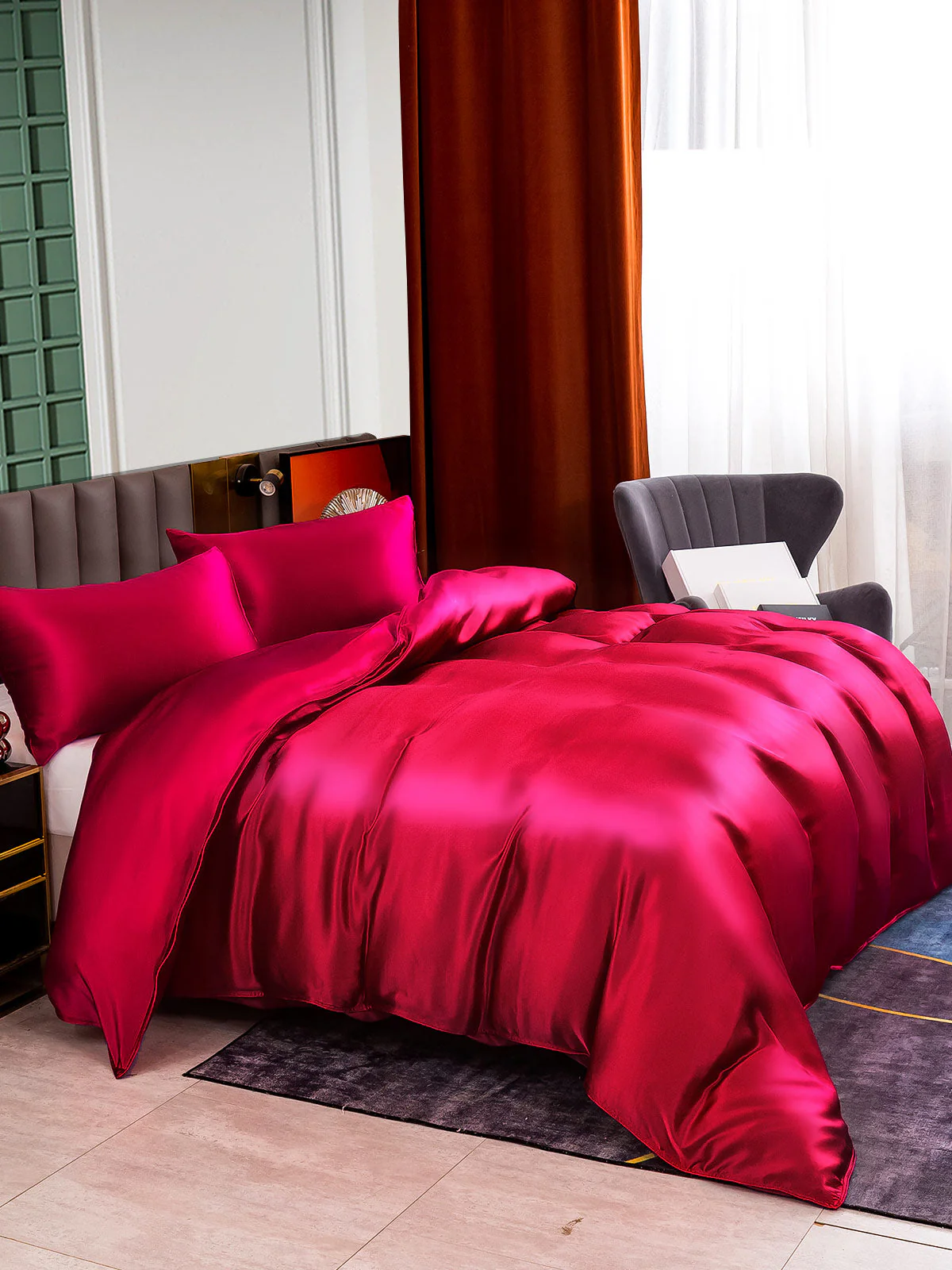 25Momme 3Pcs Silk Set Duvet Cover+2x Pillowcases - Image 18