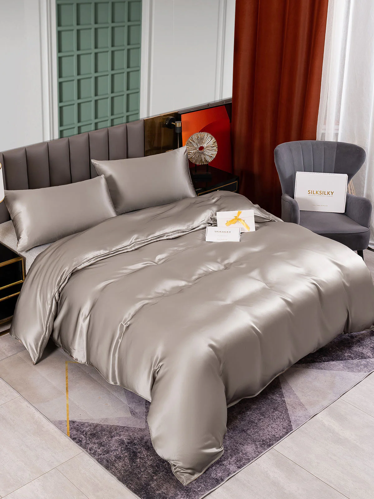 25Momme 3Pcs Silk Set Duvet Cover+2x Pillowcases - Image 31