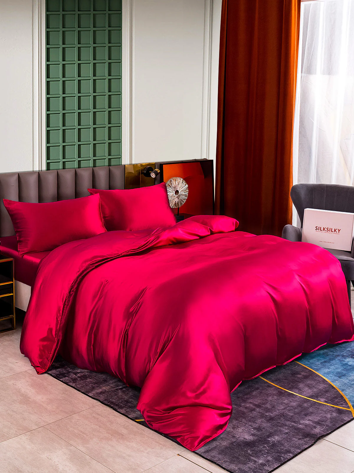 25Momme 4Pcs Silk Set Duvet Cover+Fitted Sheet+2x Pillowcases - Image 27