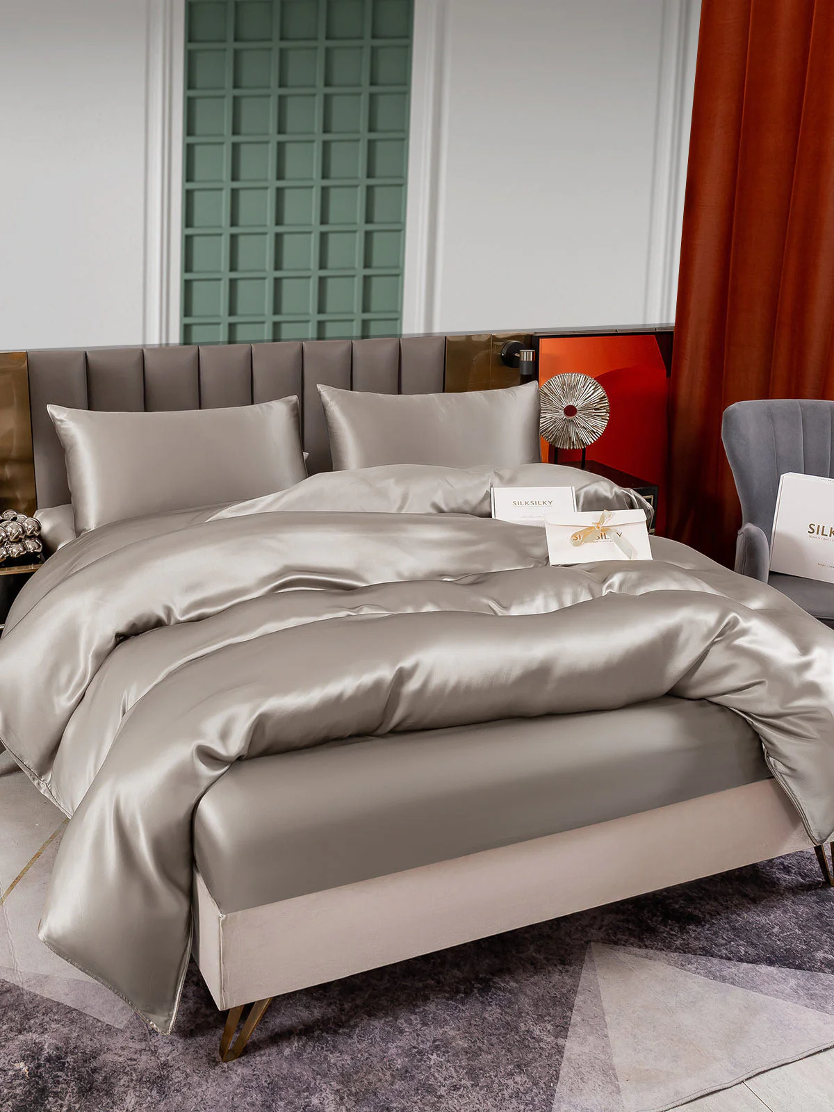 25Momme 4Pcs Silk Set Duvet Cover+Fitted Sheet+2x Pillowcases - Image 45