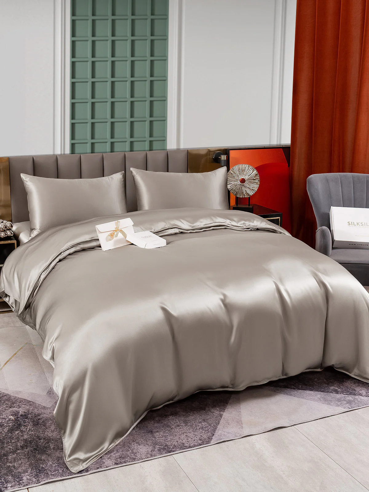 25Momme 4Pcs Silk Set Duvet Cover+Fitted Sheet+2x Pillowcases - Image 46