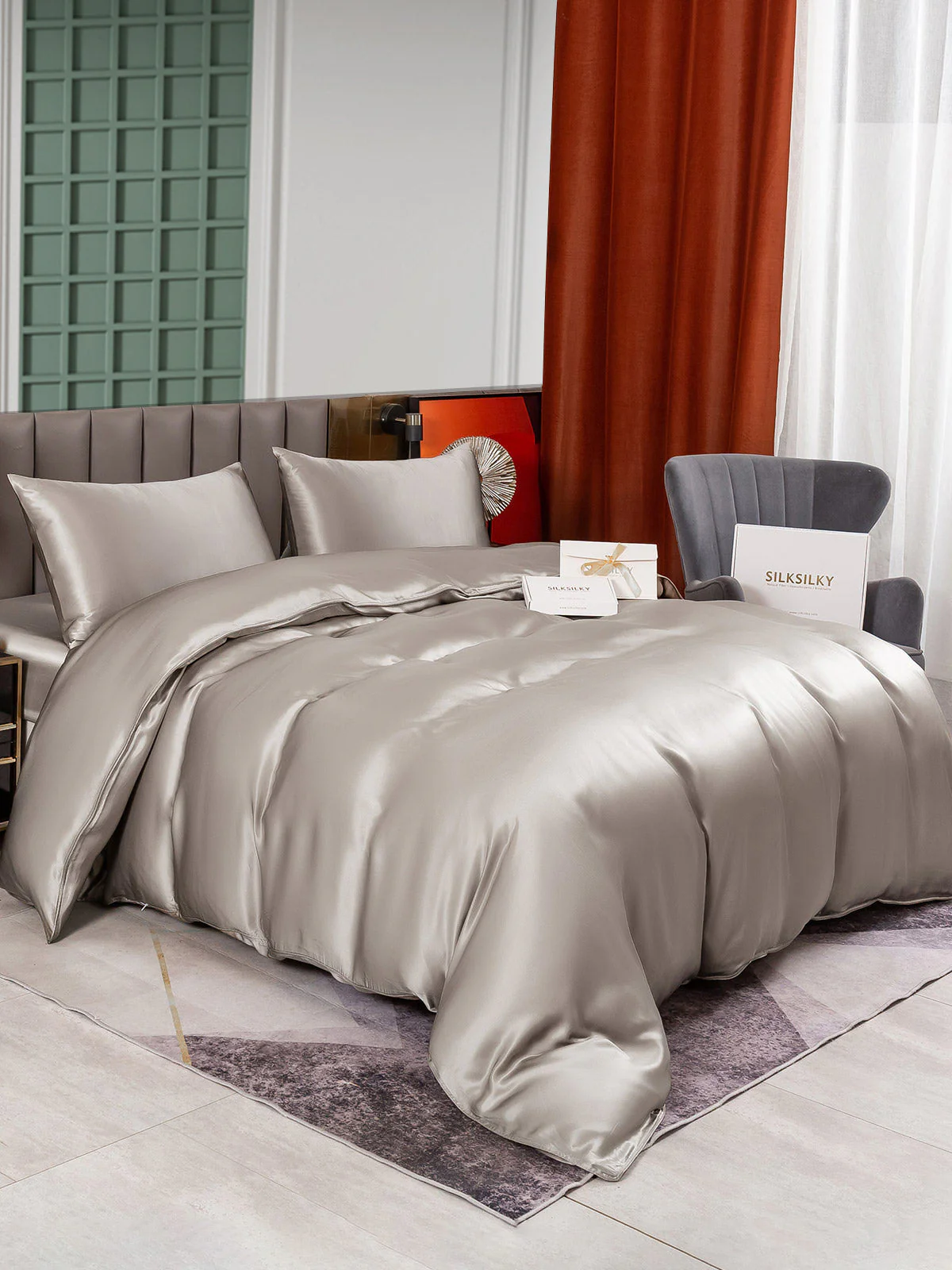 25Momme 4Pcs Silk Set Duvet Cover+Fitted Sheet+2x Pillowcases - Image 48