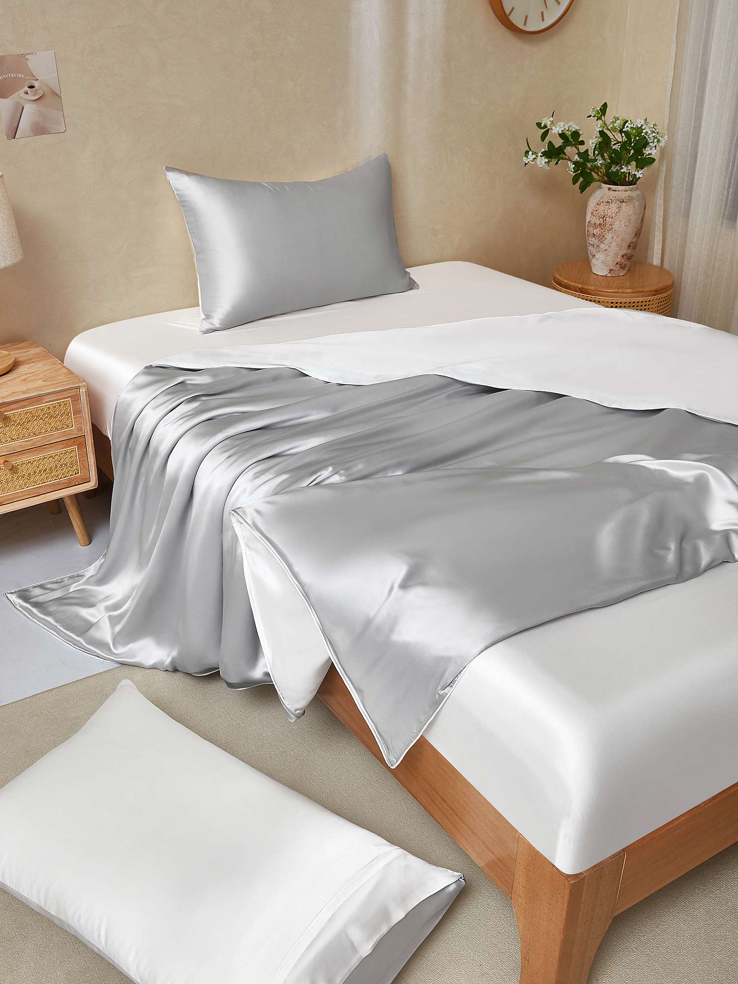 25Momme 4Pcs Silk Set Duvet Cover+Fitted Sheet+2x Pillowcases - Image 74