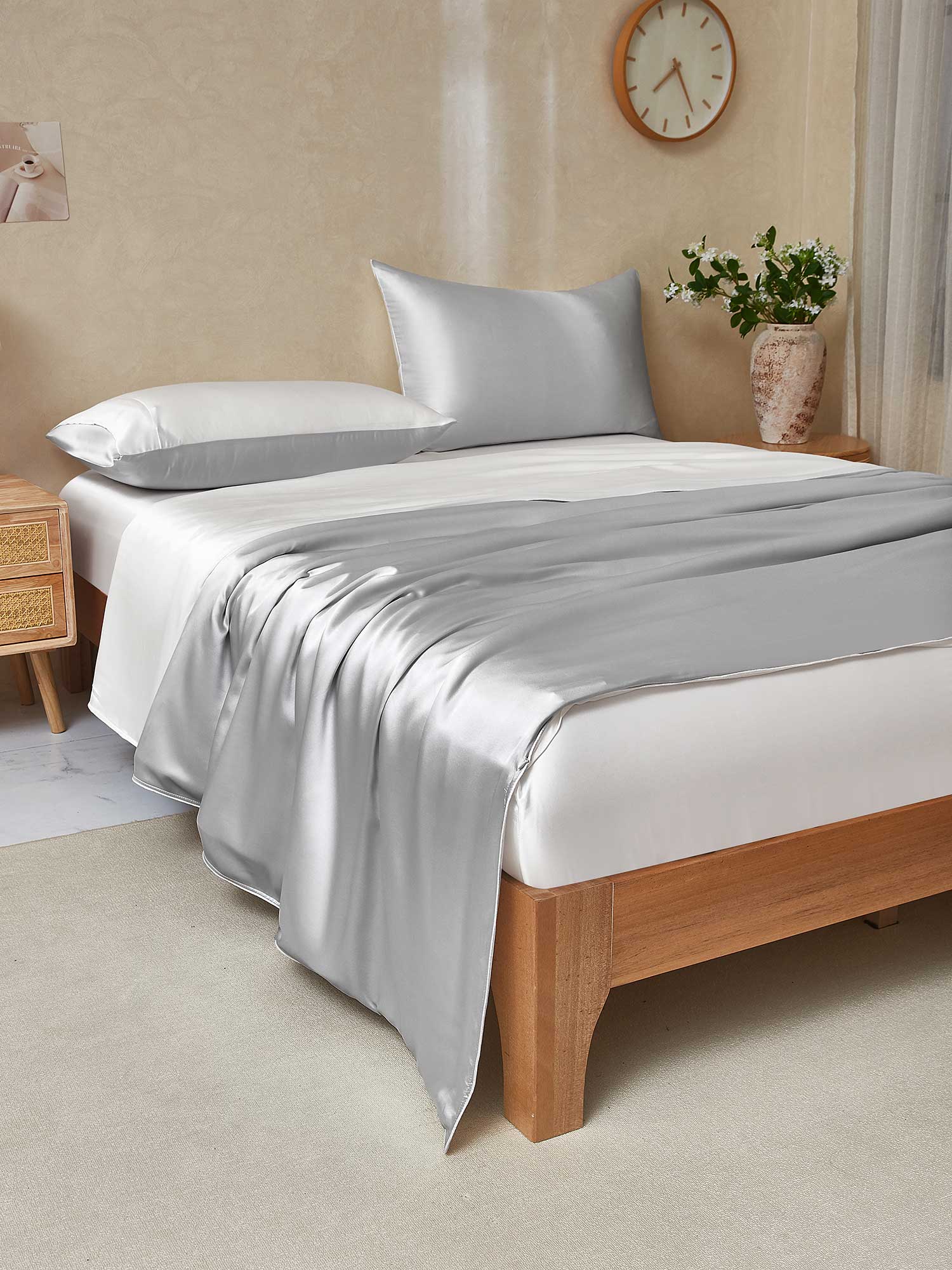 25Momme 4Pcs Silk Set Duvet Cover+Fitted Sheet+2x Pillowcases - Image 76