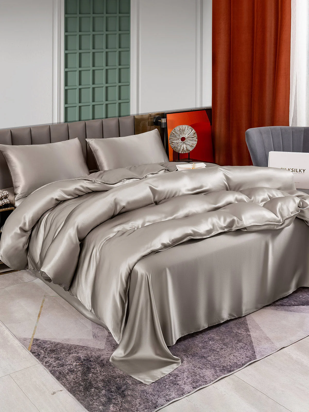 25Momme 4Pcs Silk Set Duvet Cover+Flat Sheet+2x Pillowcases - Image 36