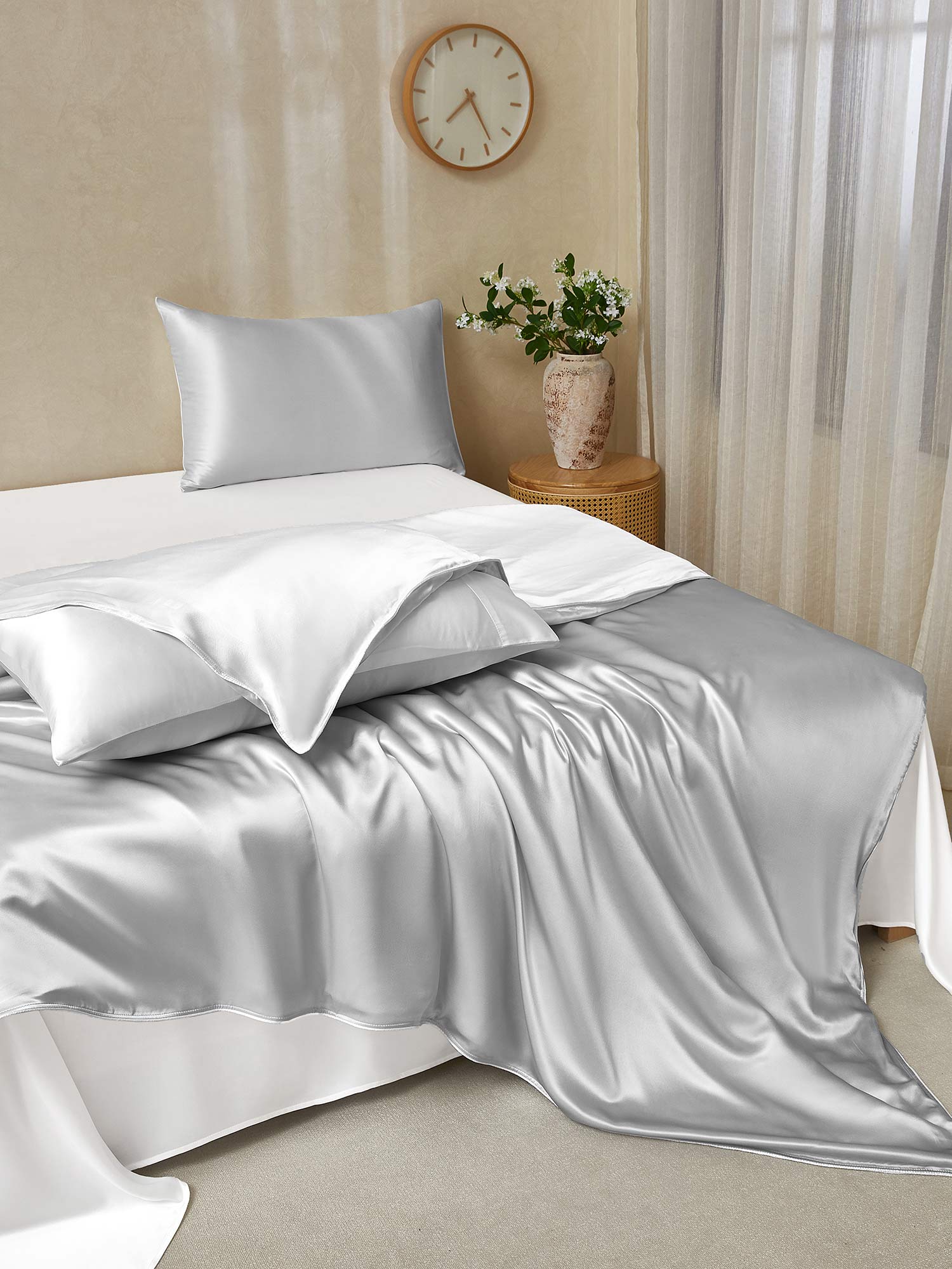 25Momme 4Pcs Silk Set Duvet Cover+Flat Sheet+2x Pillowcases - Image 60