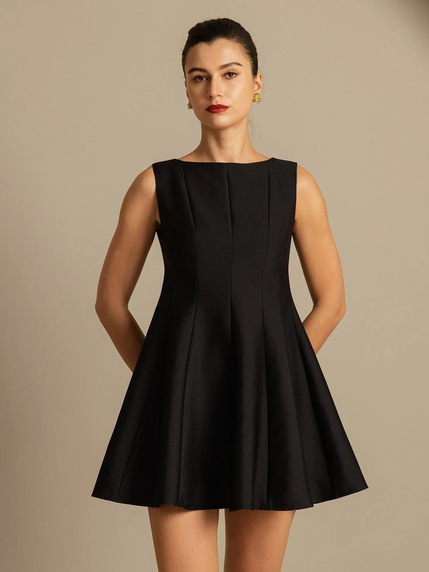 Clearance - 32Momme Silk-Wool Blend Casual Sleeveless Skater Short Dress - Image 14