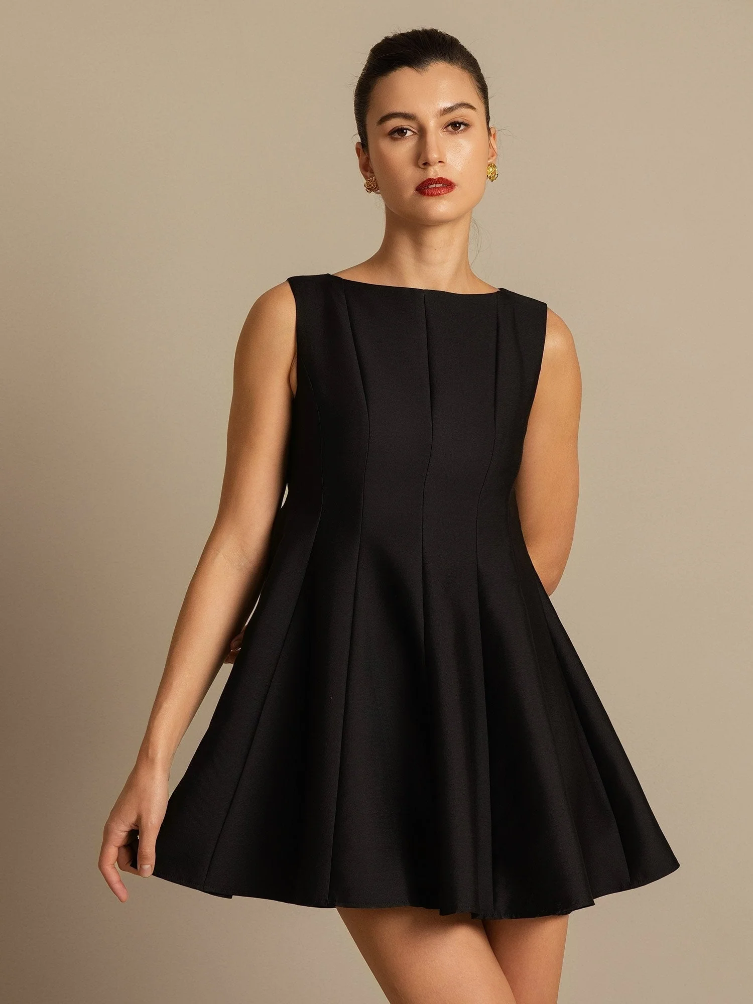 Clearance - 32Momme Silk-Wool Blend Casual Sleeveless Skater Short Dress - Image 16
