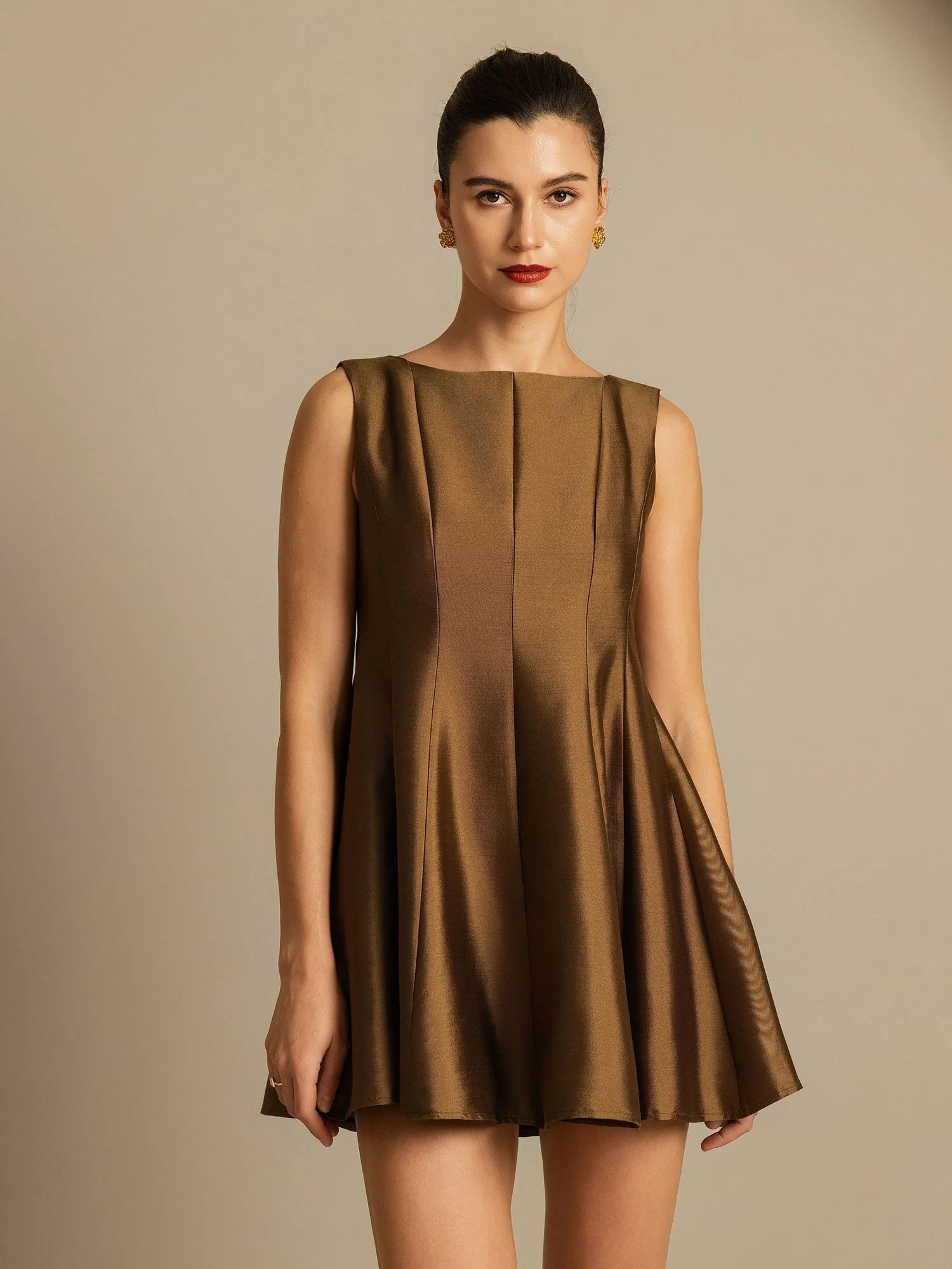 Clearance - 32Momme Silk-Wool Blend Casual Sleeveless Skater Short Dress - Image 19