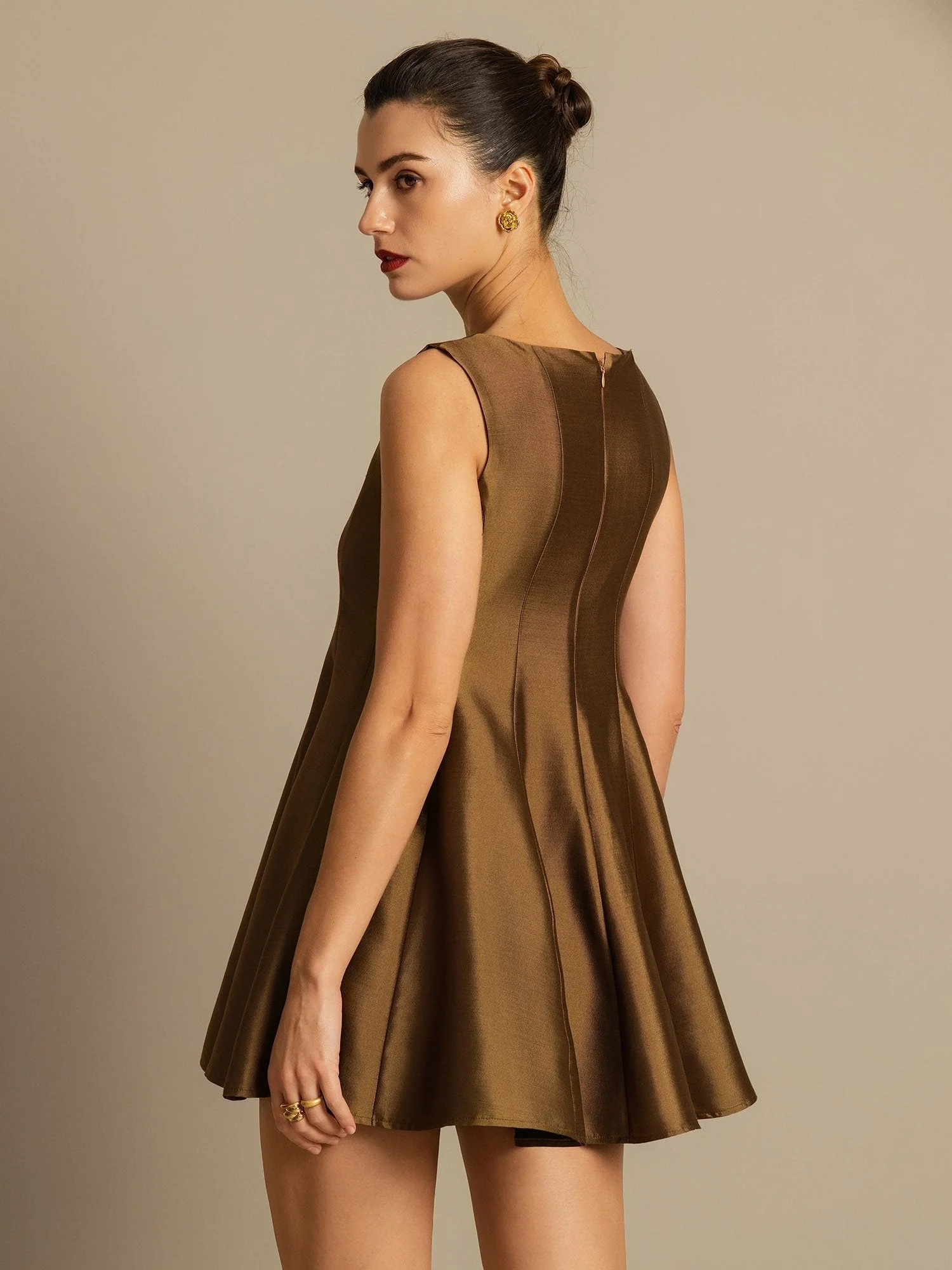 Clearance - 32Momme Silk-Wool Blend Casual Sleeveless Skater Short Dress - Image 21