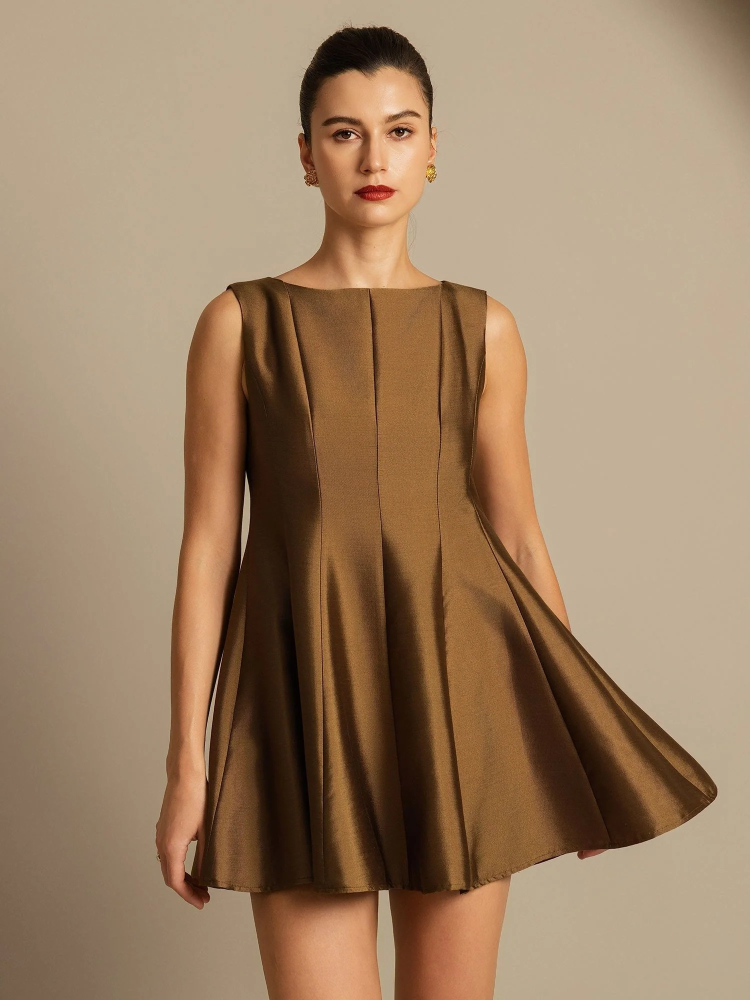 Clearance - 32Momme Silk-Wool Blend Casual Sleeveless Skater Short Dress - Image 22