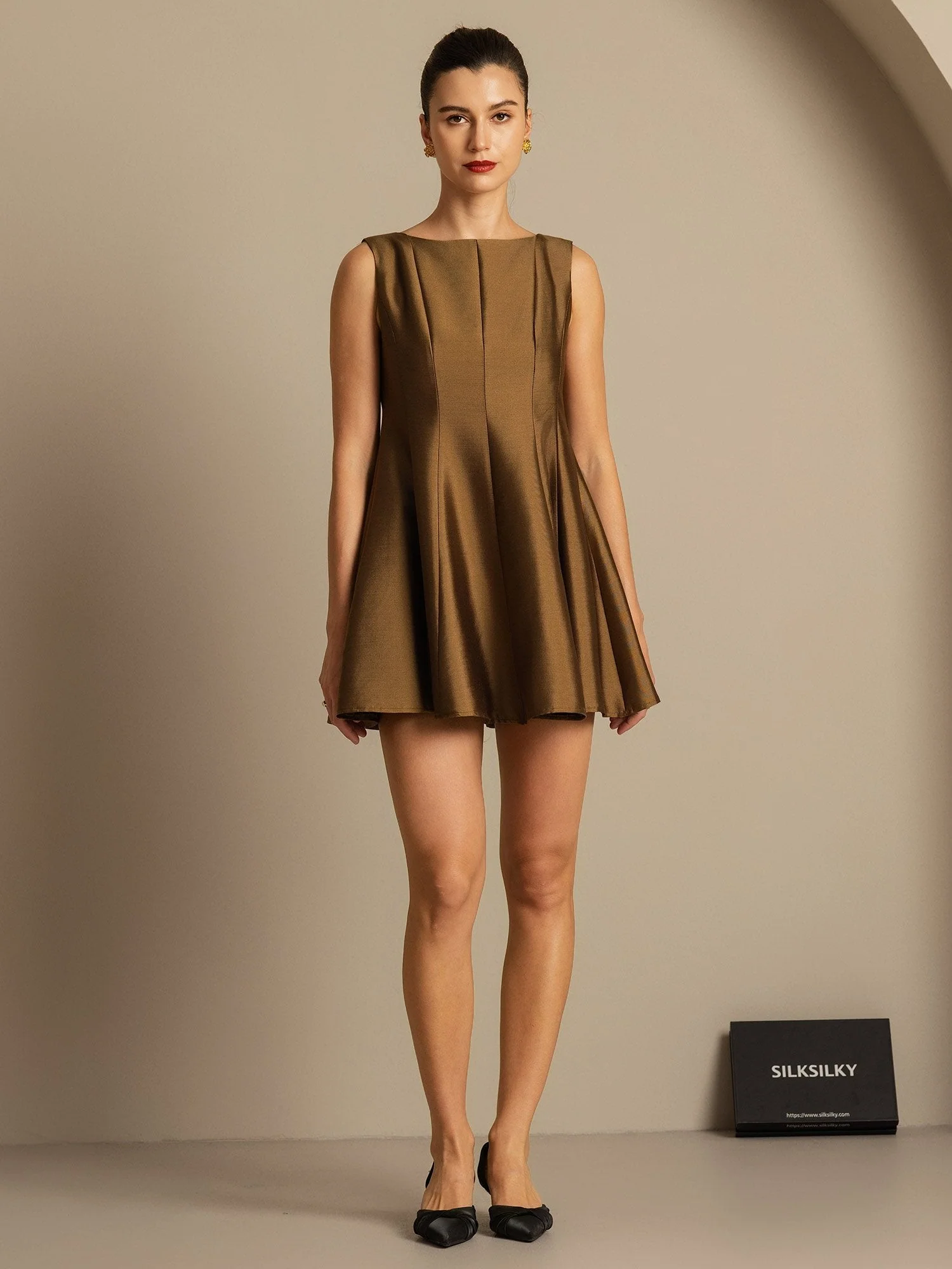 Clearance - 32Momme Silk-Wool Blend Casual Sleeveless Skater Short Dress - Image 23