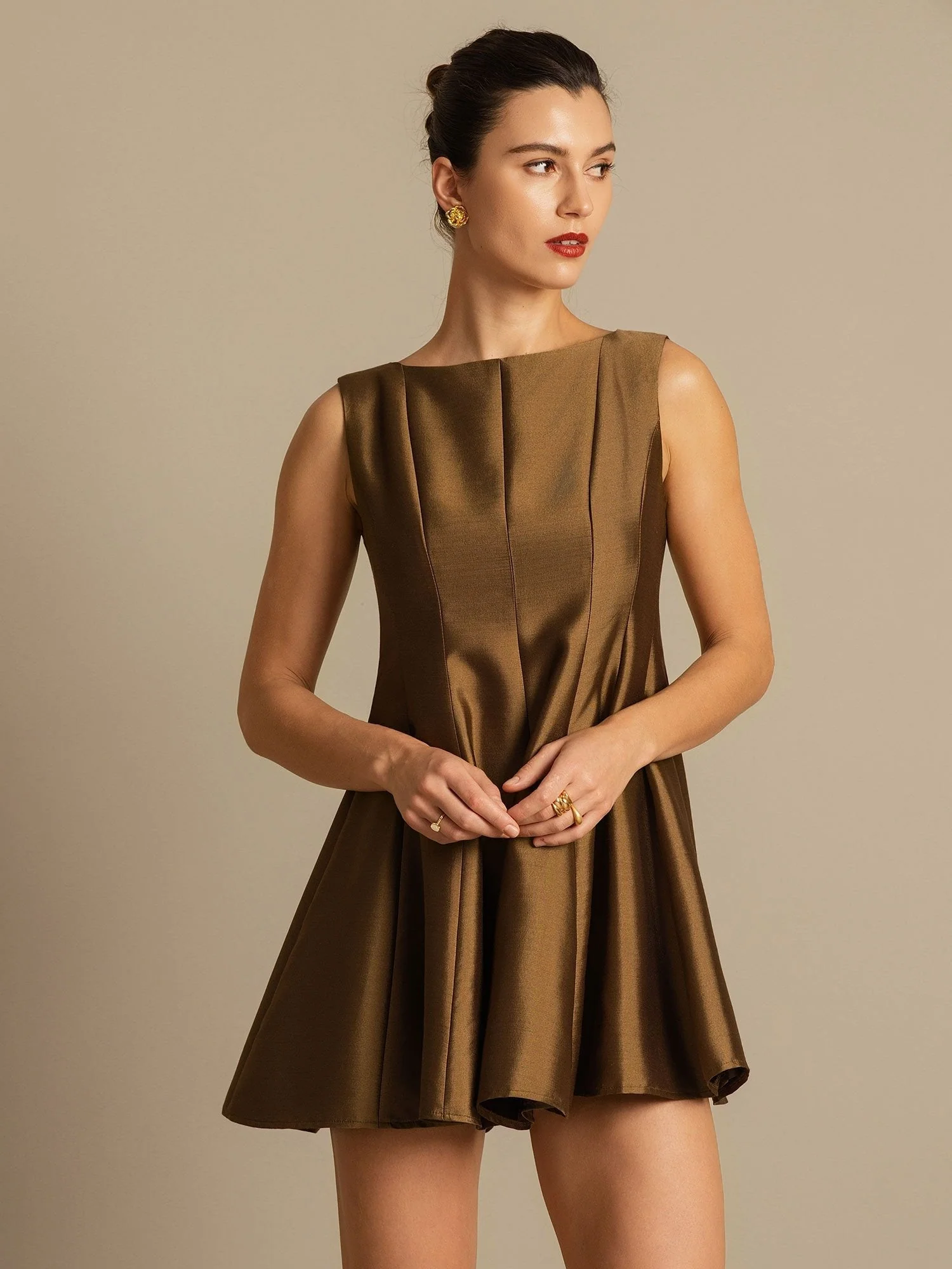 Clearance - 32Momme Silk-Wool Blend Casual Sleeveless Skater Short Dress - Image 24