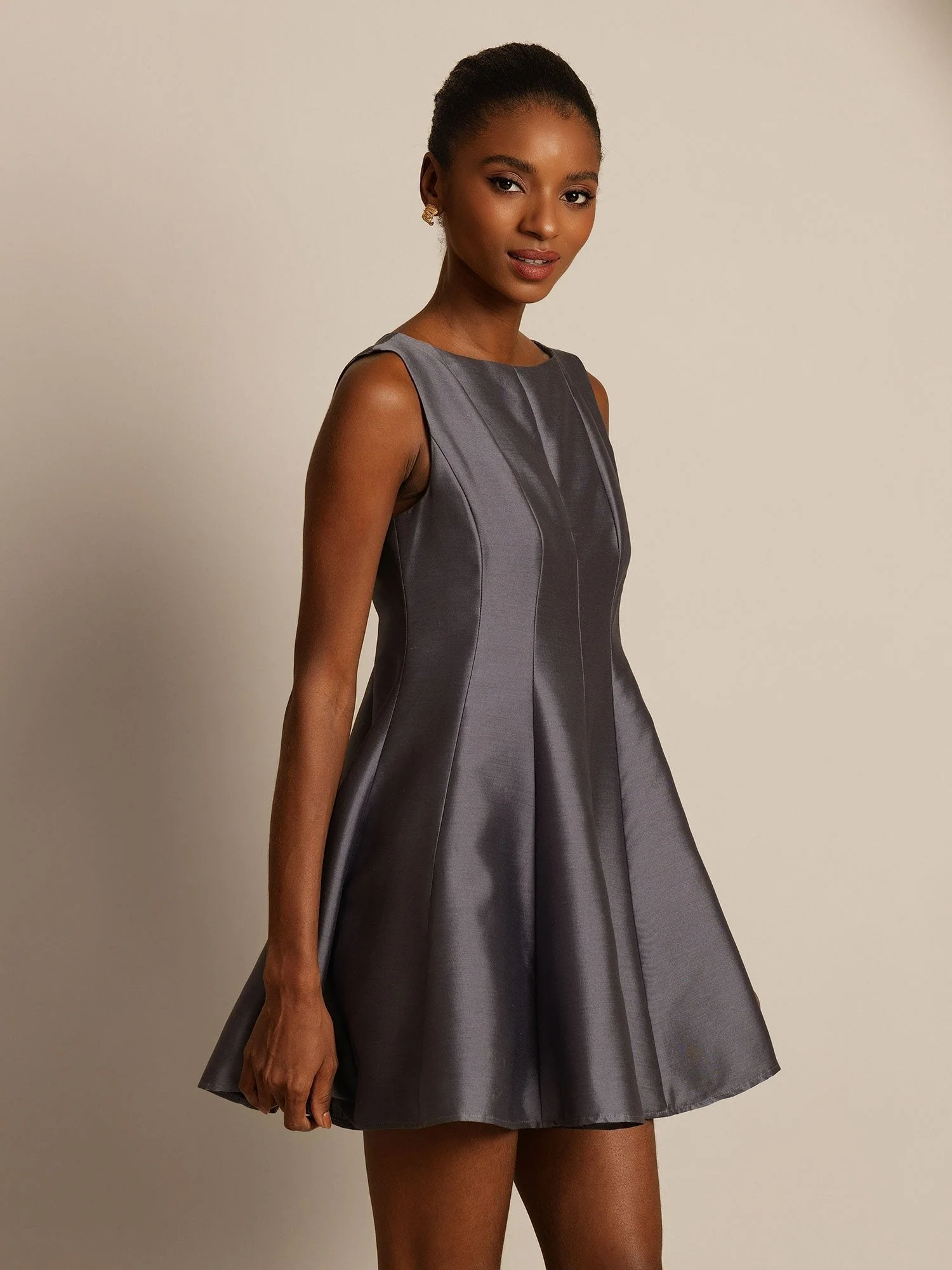 Clearance - 32Momme Silk-Wool Blend Casual Sleeveless Skater Short Dress - Image 6