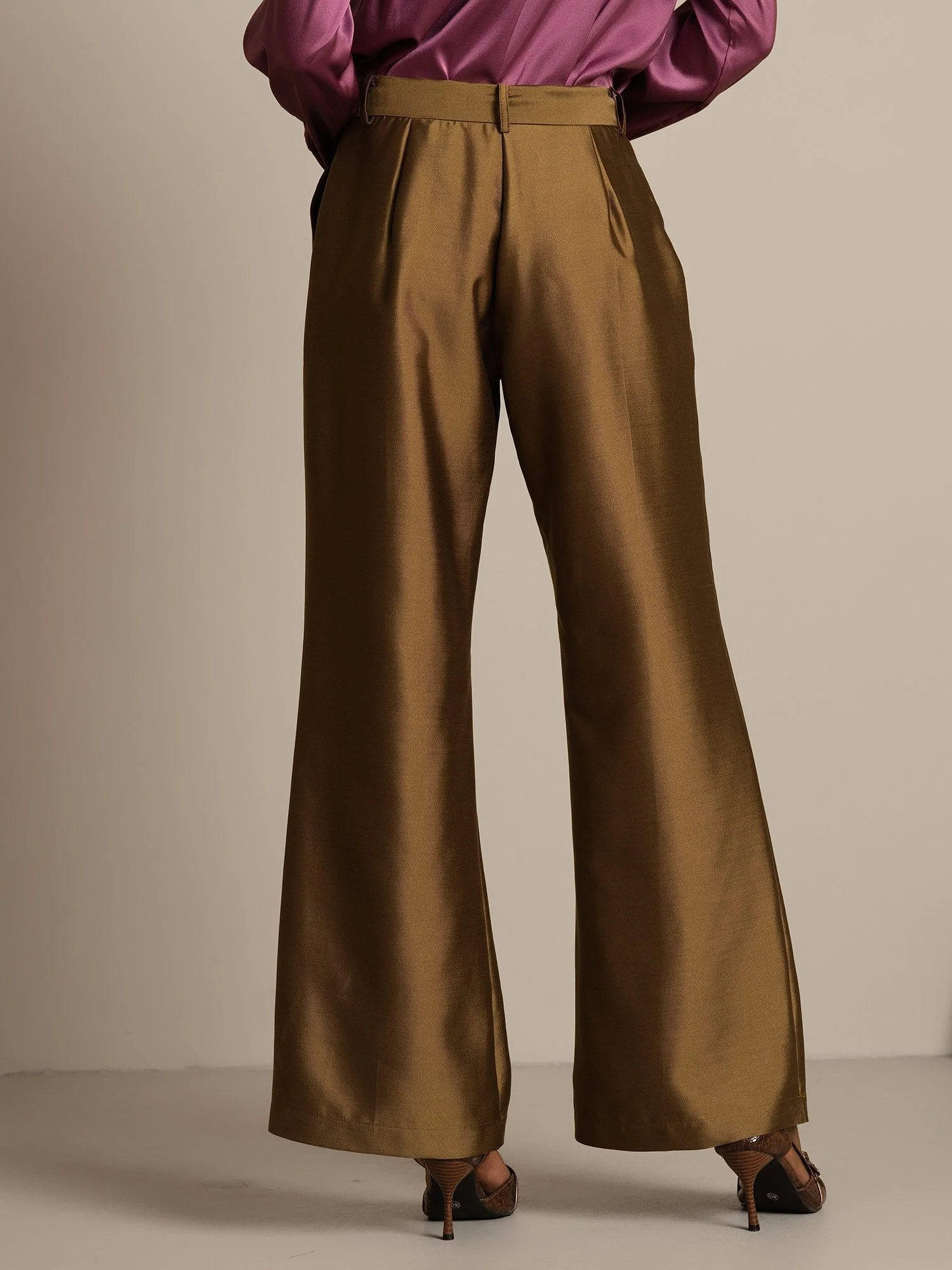 Clearance - 32Momme Silk-Wool Blend High Waist Micro-horn Wide Leg Women's Pants with Side Pockets  Design - Image 17