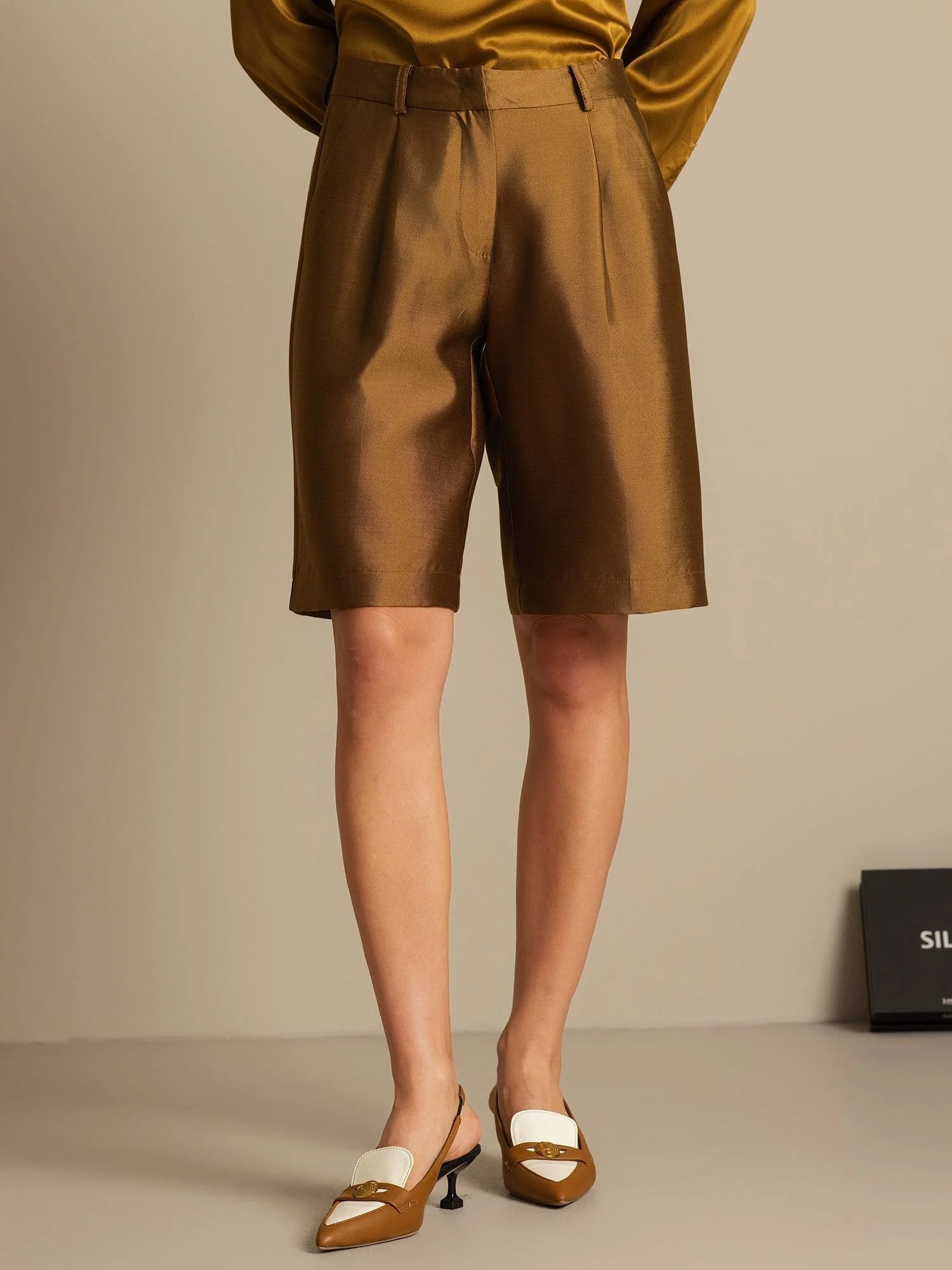 Clearance - 32Momme Silk-Wool Blend High Waist Straight Fit Women's Mid-length Pants with Side Pockets  Design - Image 21