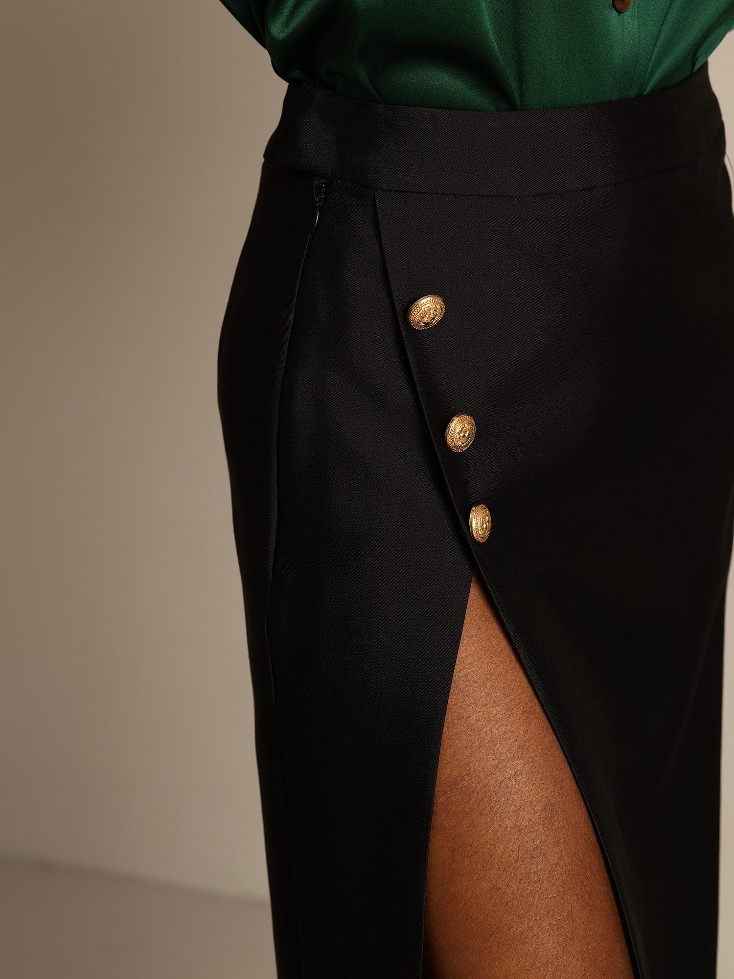 Clearance - 32Momme Silk-Wool Blend Midi Skirt with Split Design - Image 12